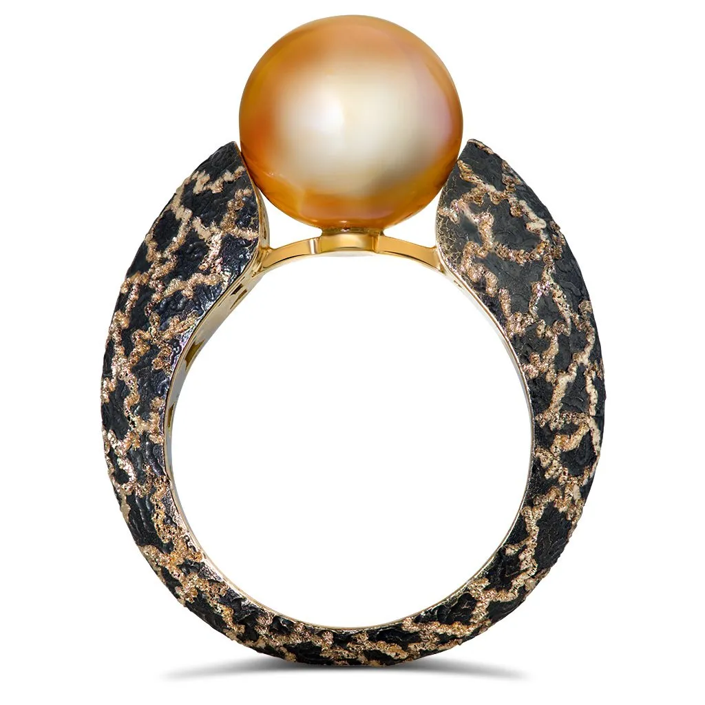 Freshwater Peach Pearl Gold Ring