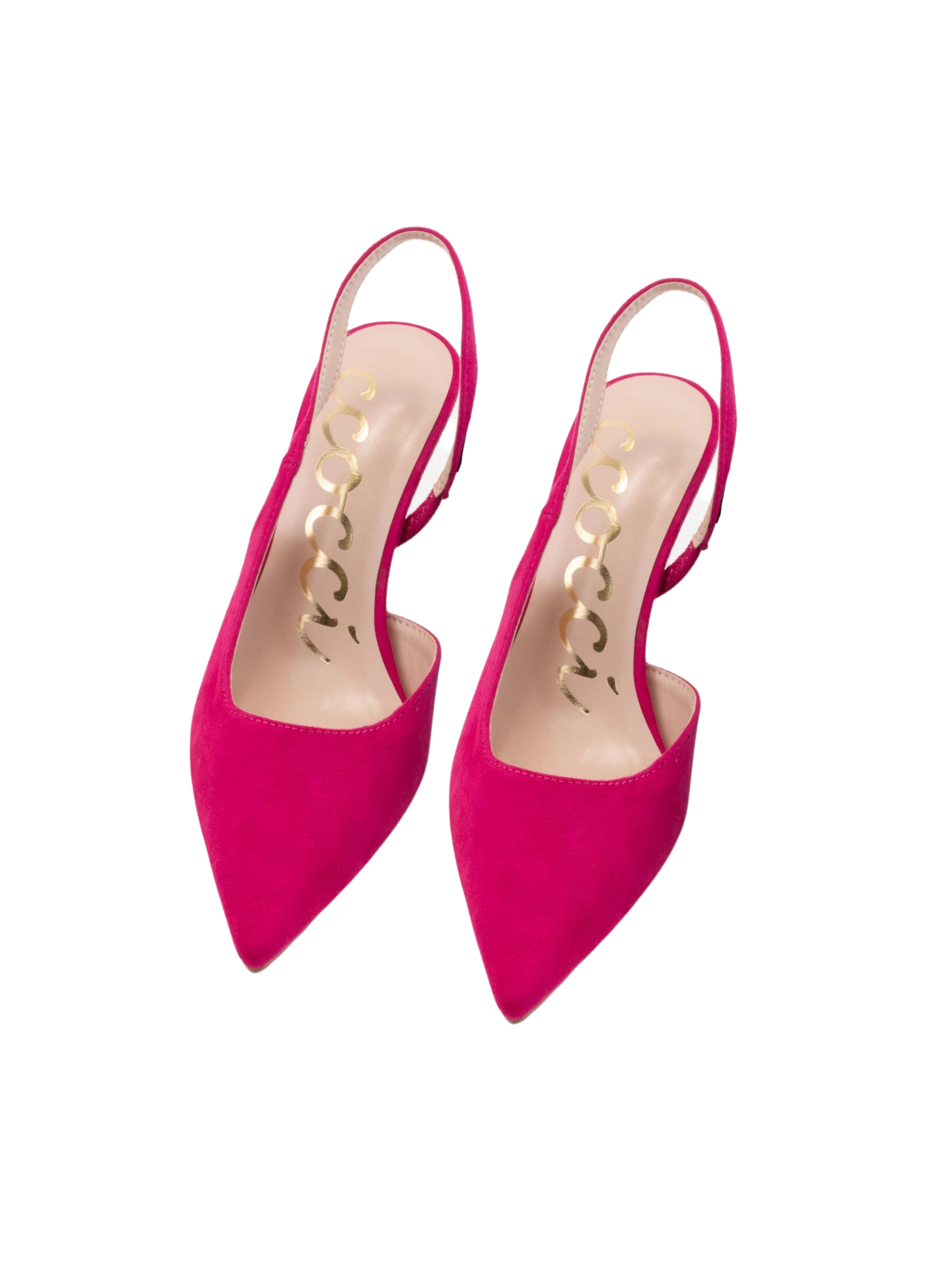 Fuchsia high heel slingback shoes