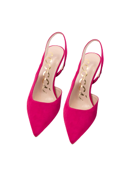 Fuchsia high heel slingback shoes