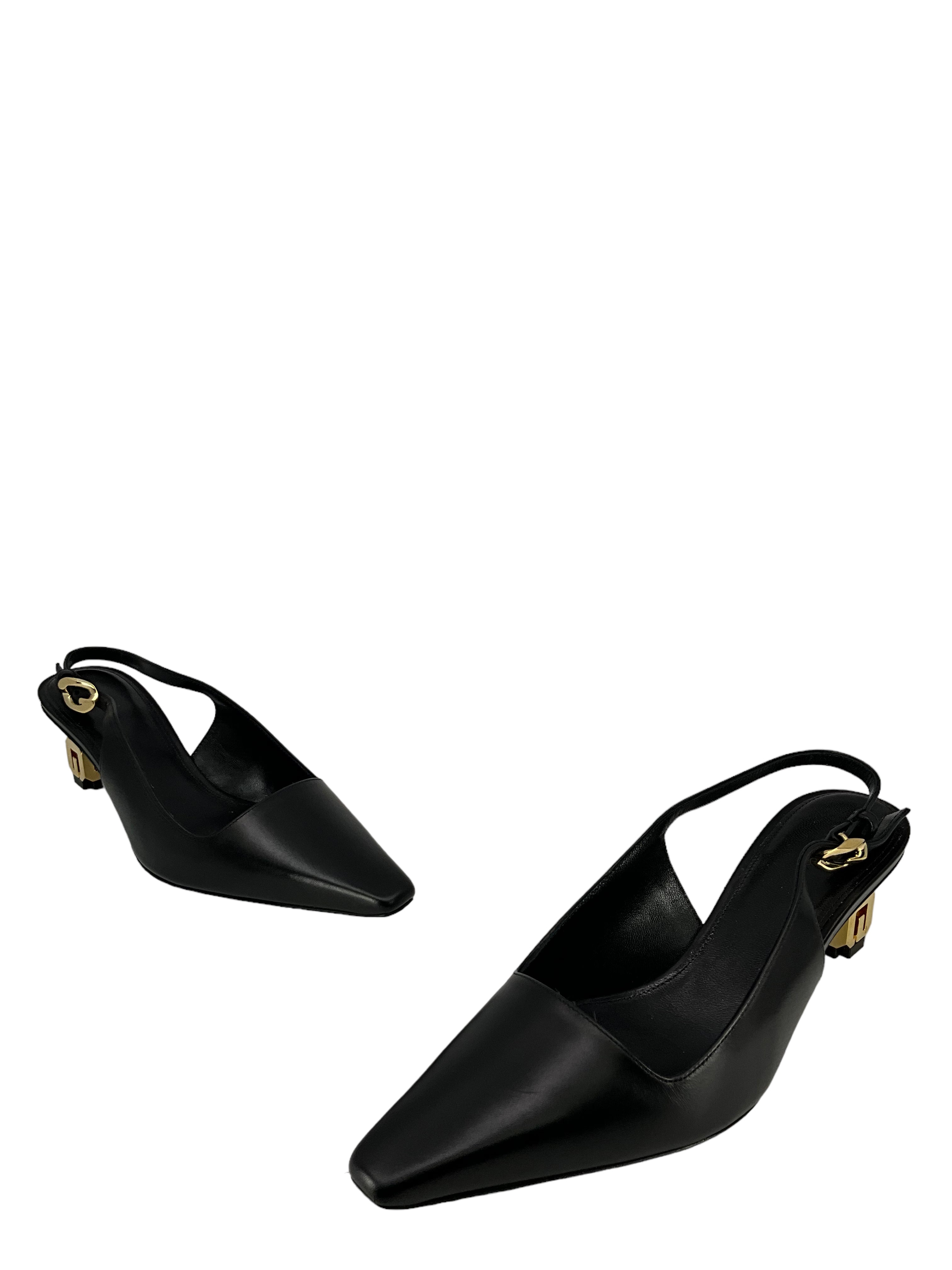 Givenchy G Cube Slingback Pumps Black Leather Size 6.