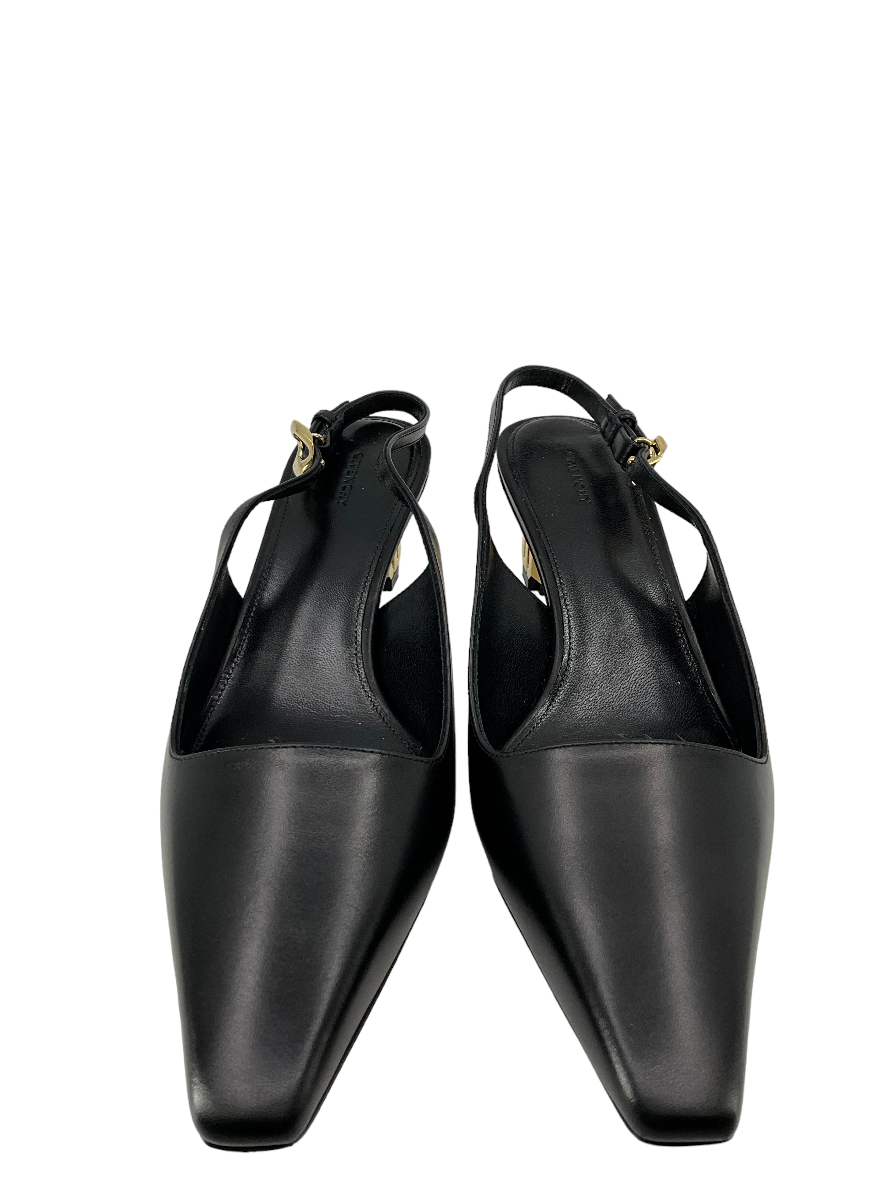 Givenchy G Cube Slingback Pumps Black Leather Size 6.