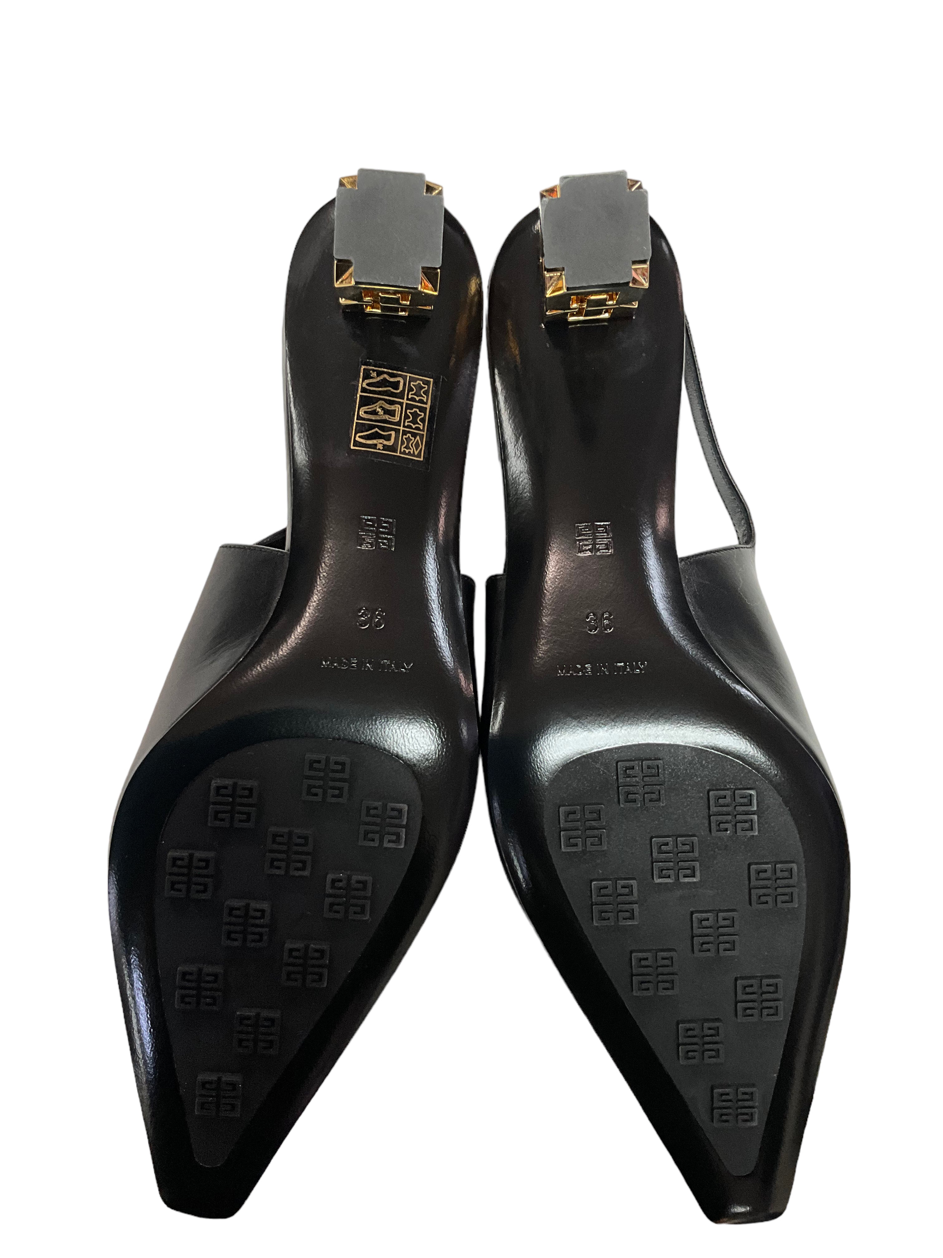 Givenchy G Cube Slingback Pumps Black Leather Size 6.