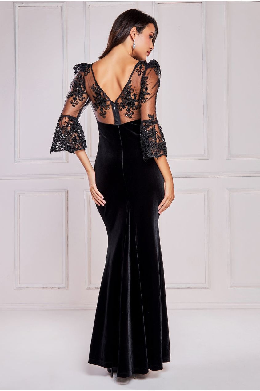 Goddiva Lace Velvet Maxi Dress