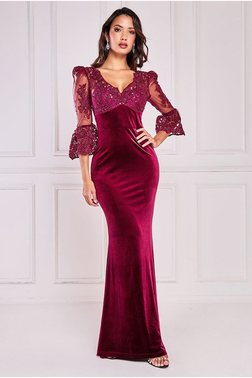 Goddiva Lace Velvet Maxi Dress