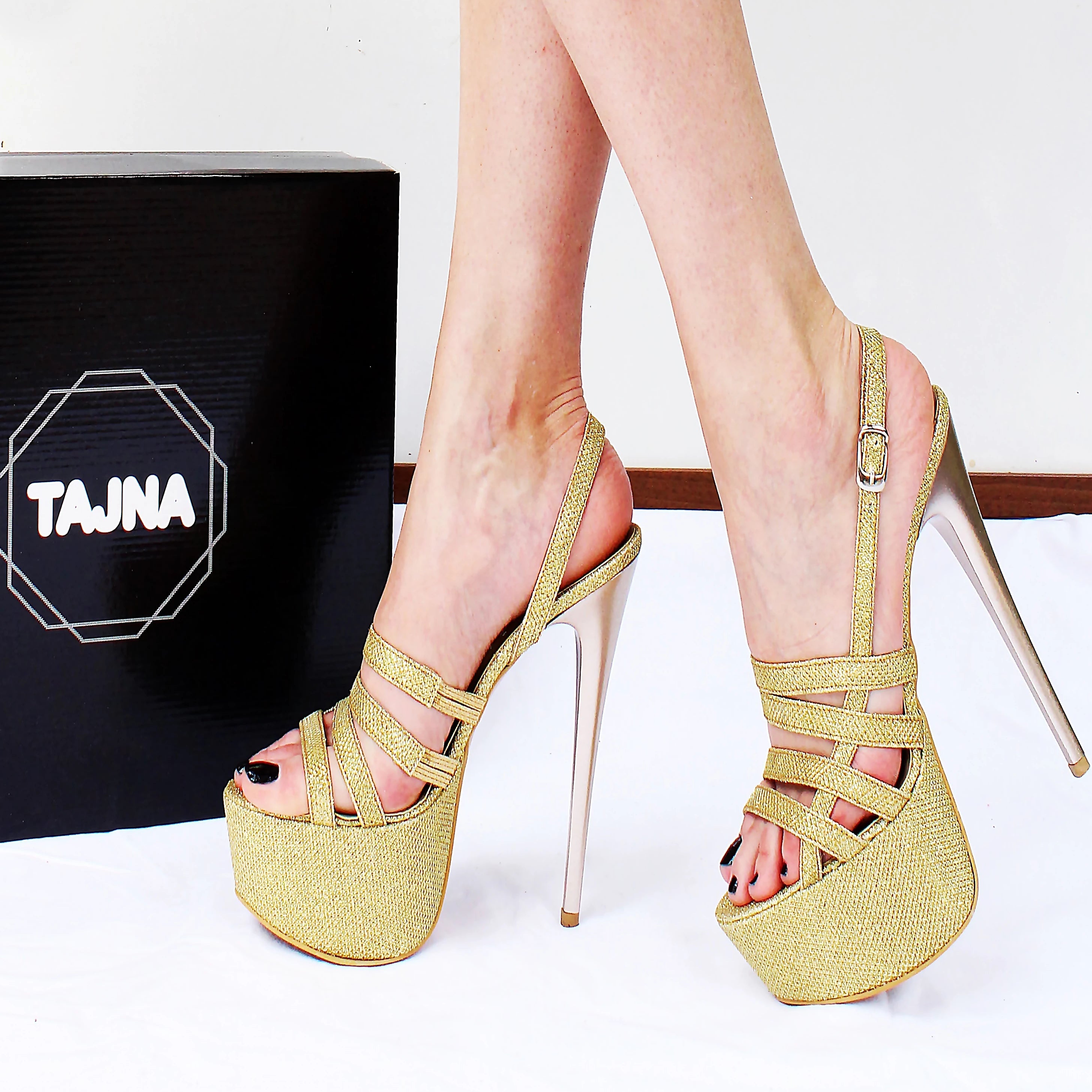 Gold Peep Toe Platform Shoes