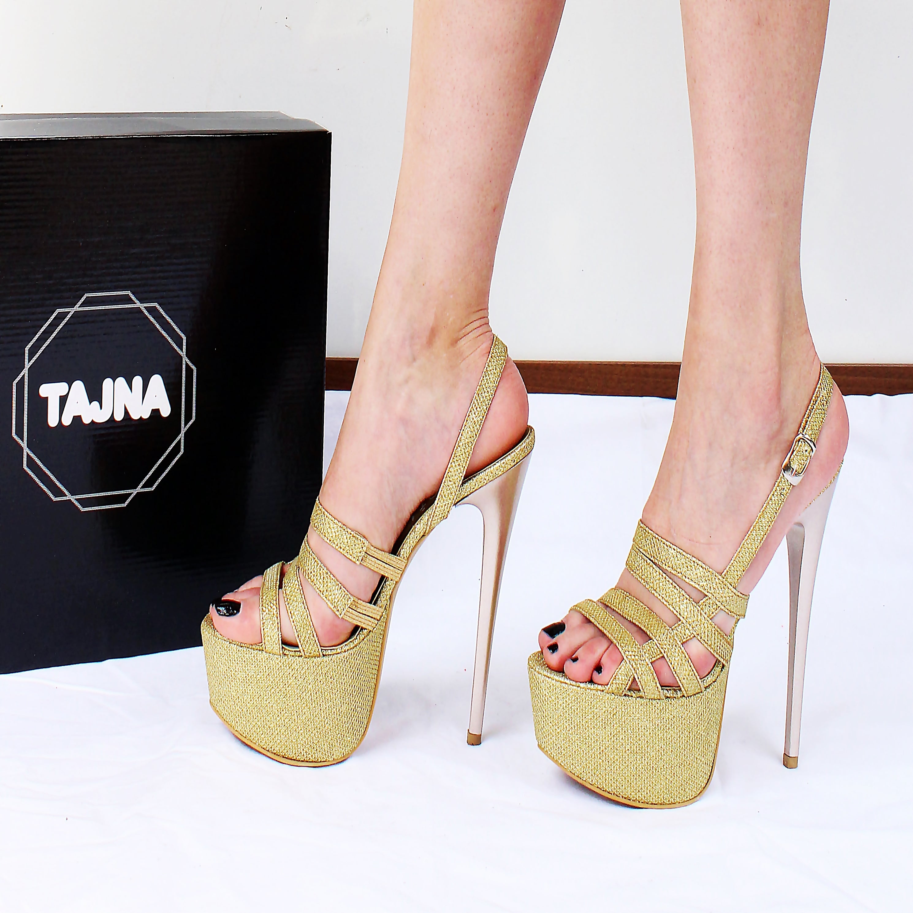 Gold Peep Toe Platform Shoes