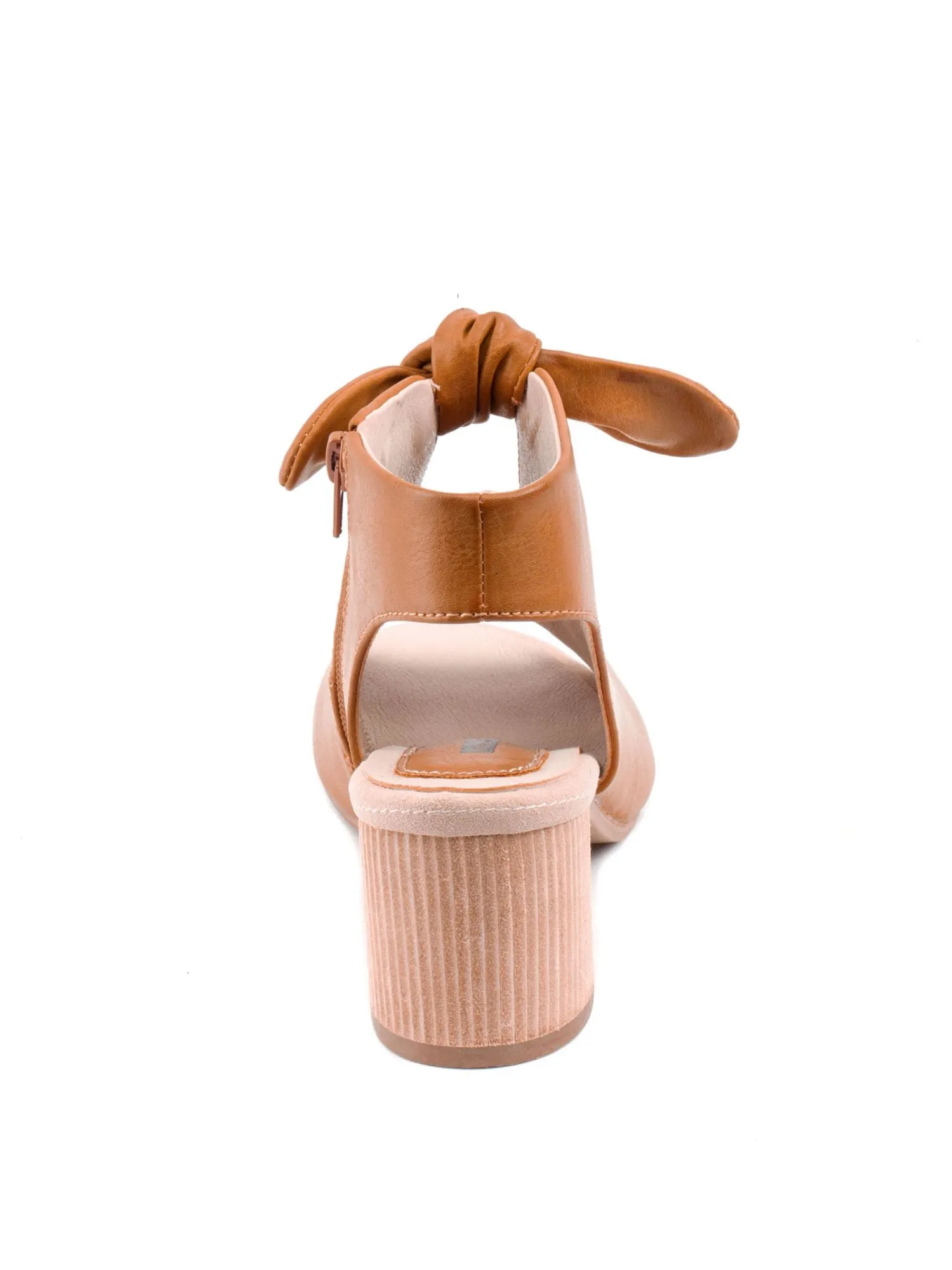 Womens Brown Bow Padded Sandal with Round Toe and Block Heel