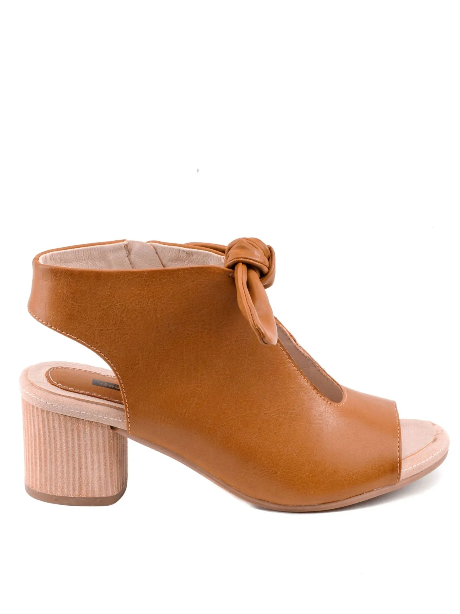 Womens Brown Bow Padded Sandal with Round Toe and Block Heel