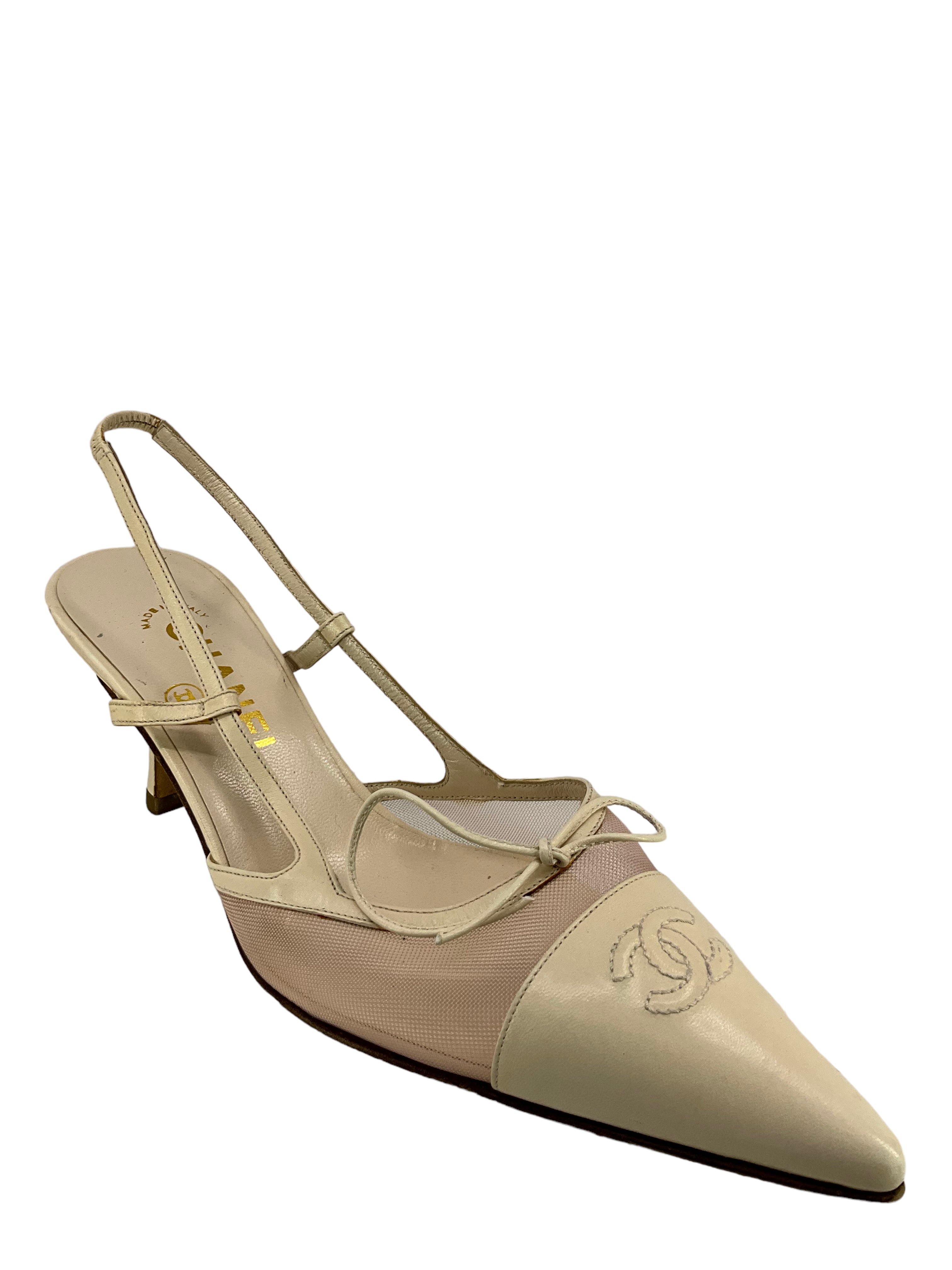 Google SEO: Chanel Ivory Leather Slingback Pumps Size 9 - Buy Now