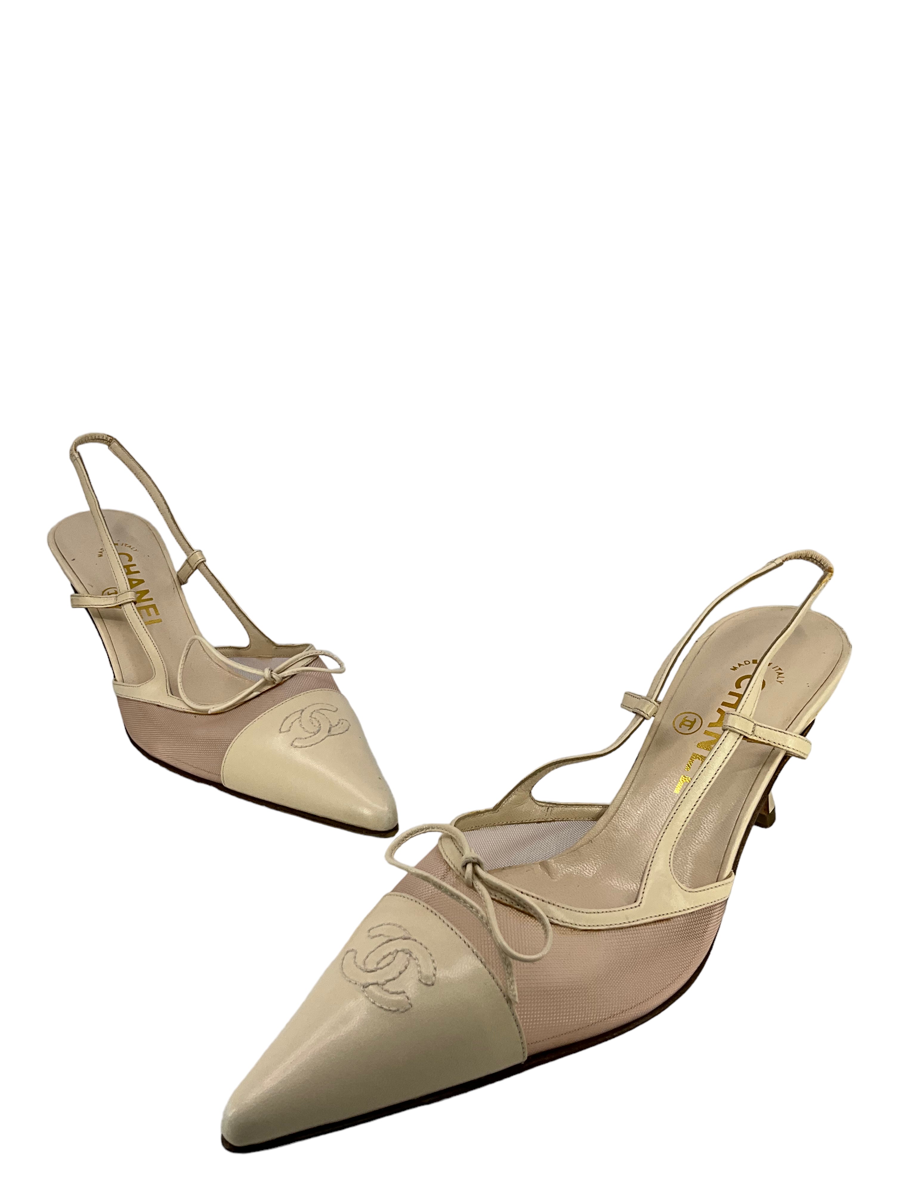 Google SEO: Chanel Ivory Leather Slingback Pumps Size 9 - Buy Now