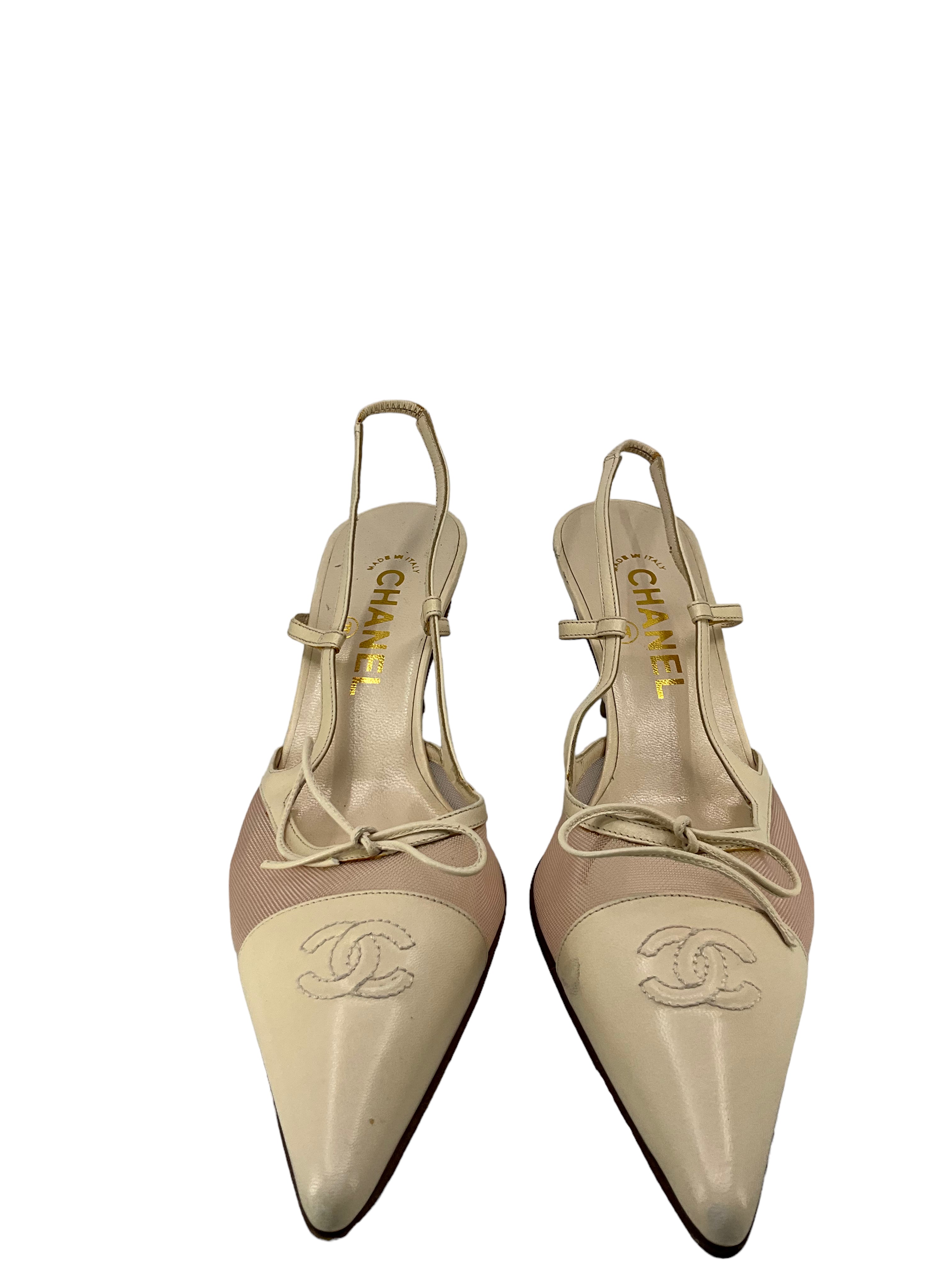 Google SEO: Chanel Ivory Leather Slingback Pumps Size 9 - Buy Now