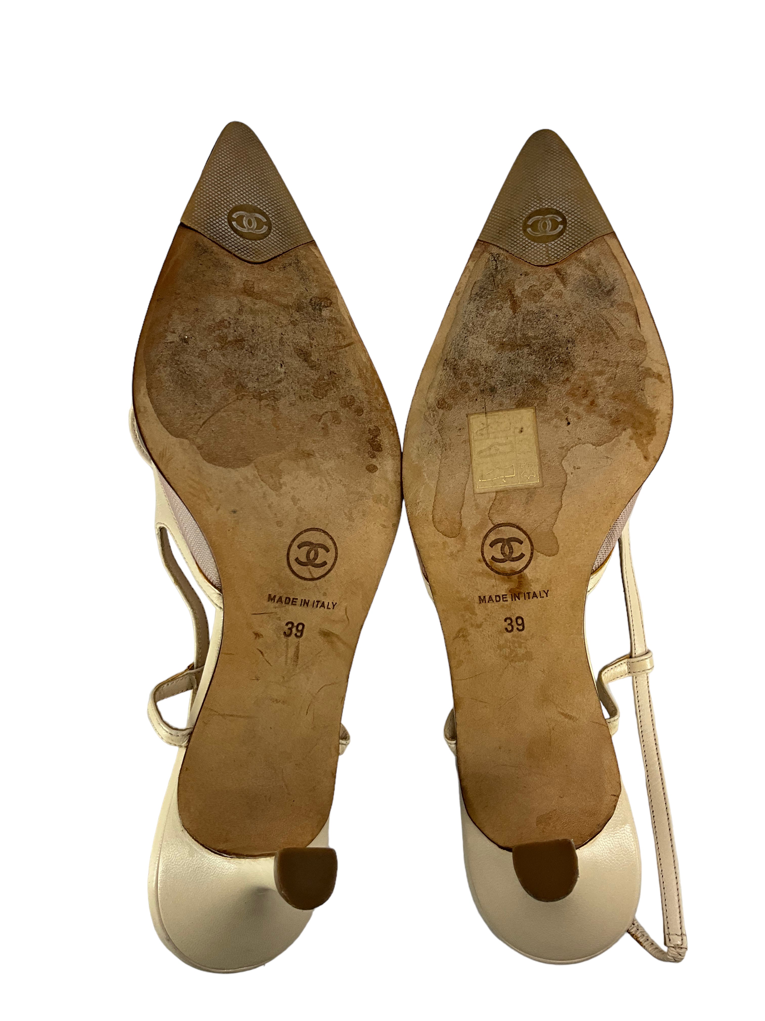 Google SEO: Chanel Ivory Leather Slingback Pumps Size 9 - Buy Now