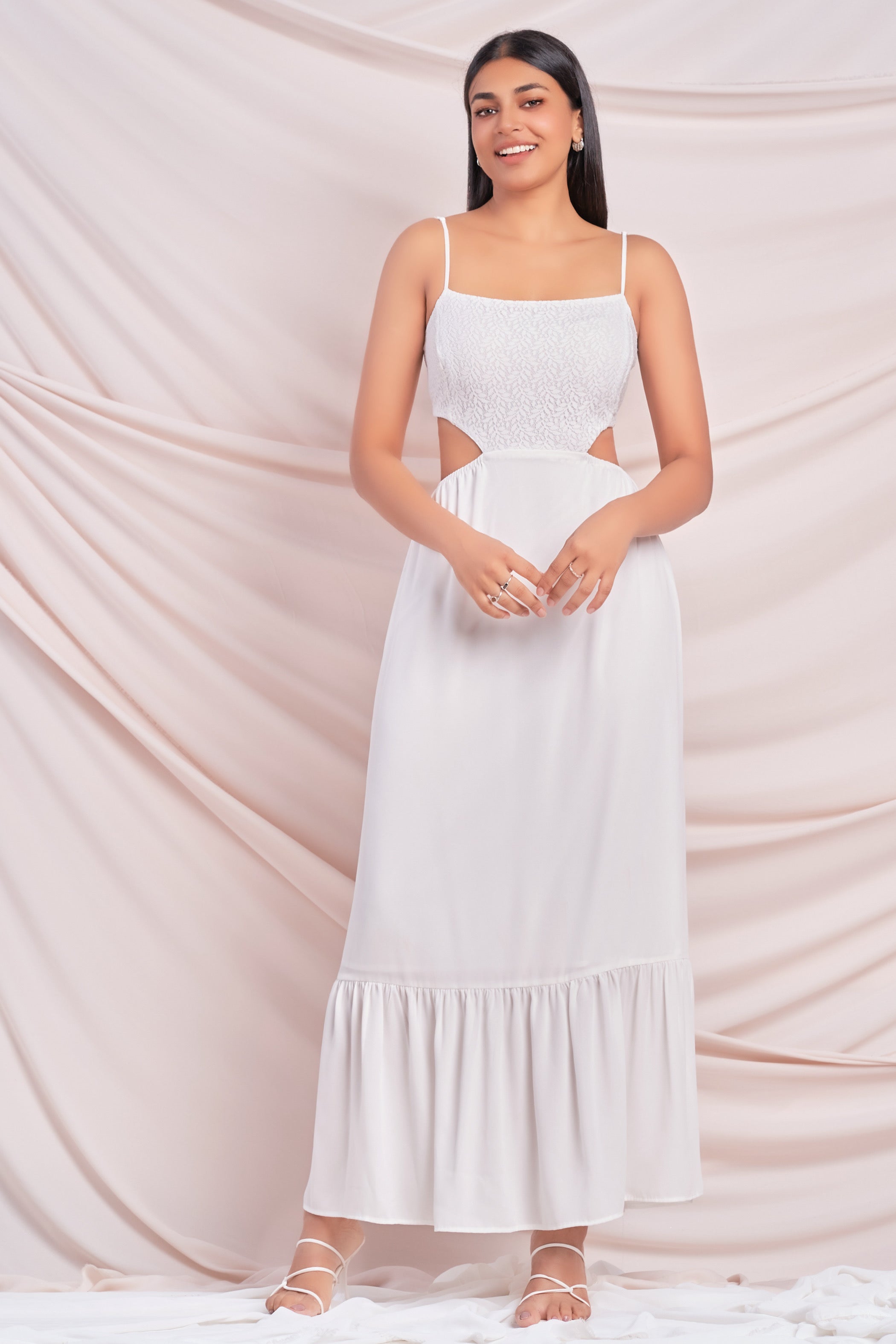 Google SEO friendly white lace maxi dress