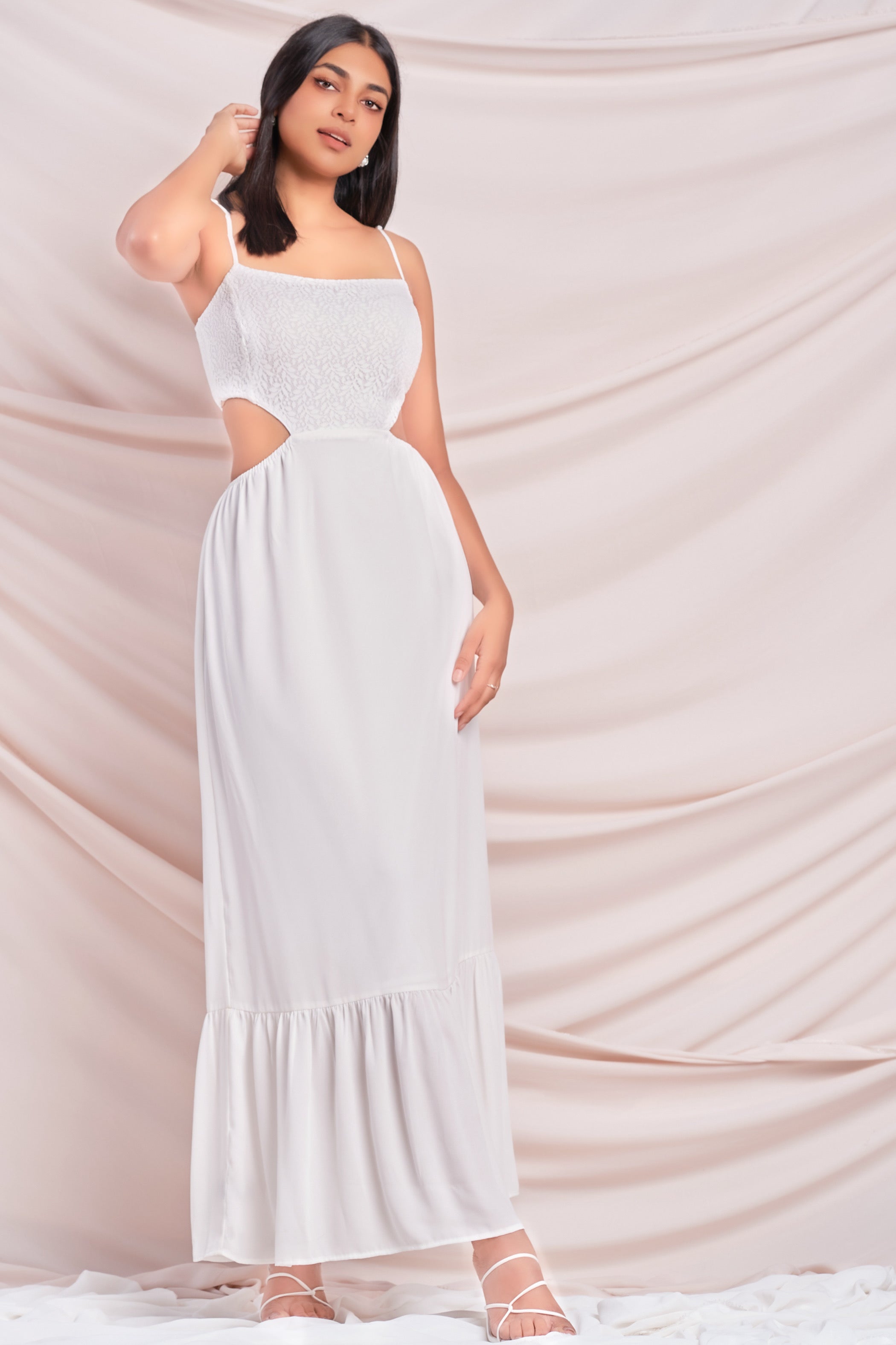 Google SEO friendly white lace maxi dress