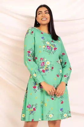 Green Aline Dress, Printed Green Aline Dress