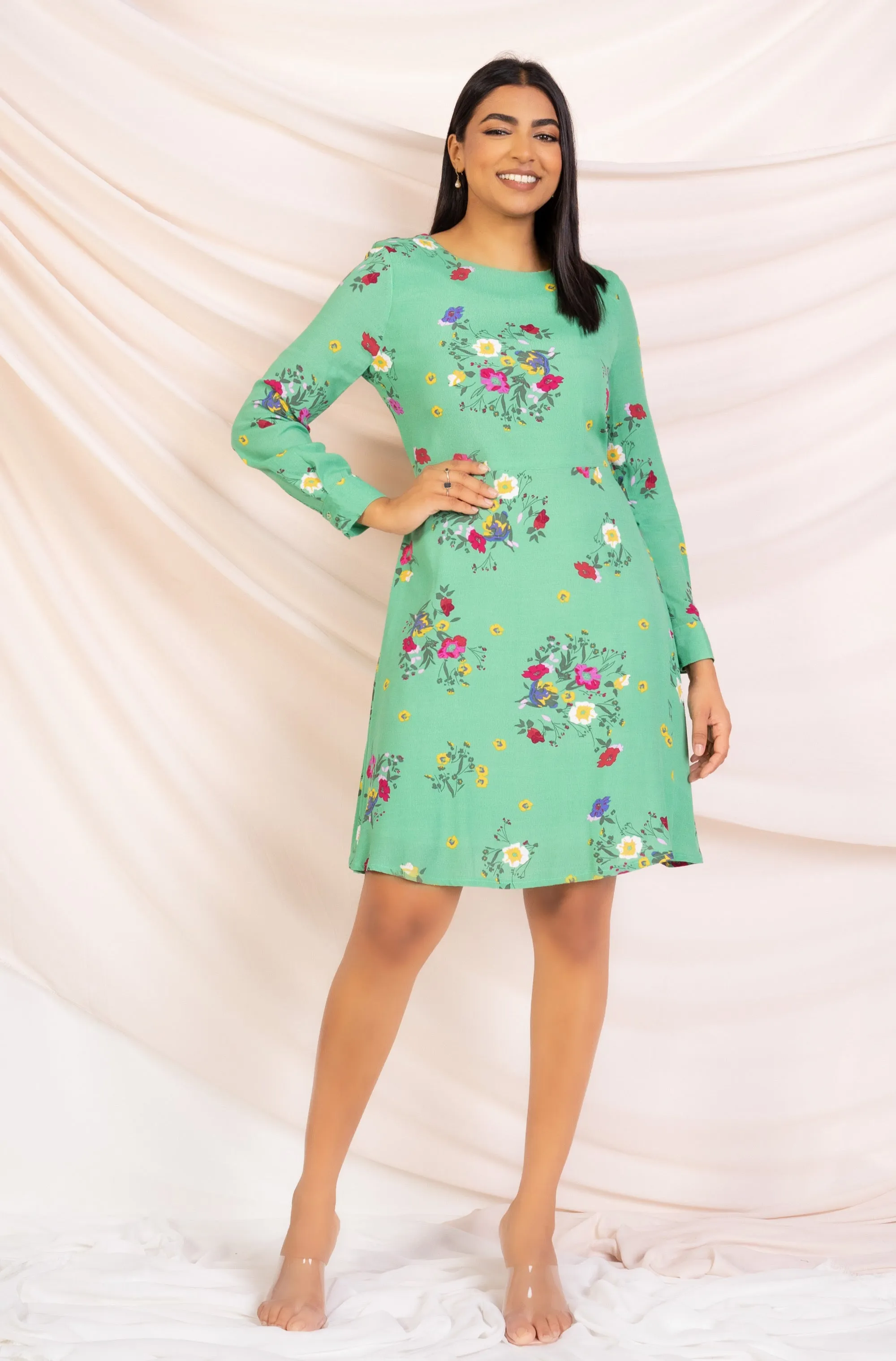 A-line Dress with Green Print