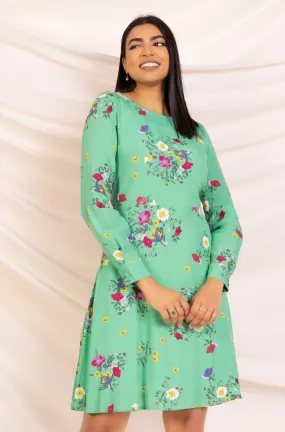 A-line Dress with Green Print