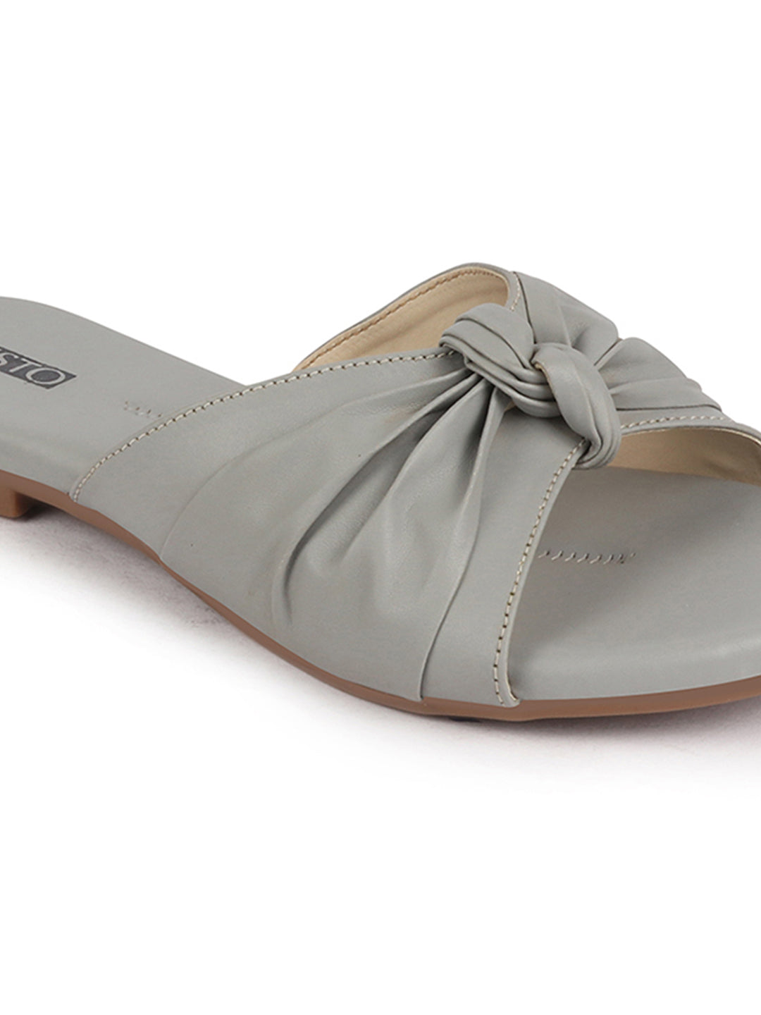 Grey Bow Open Toe Slip On Flats Slippers for Women