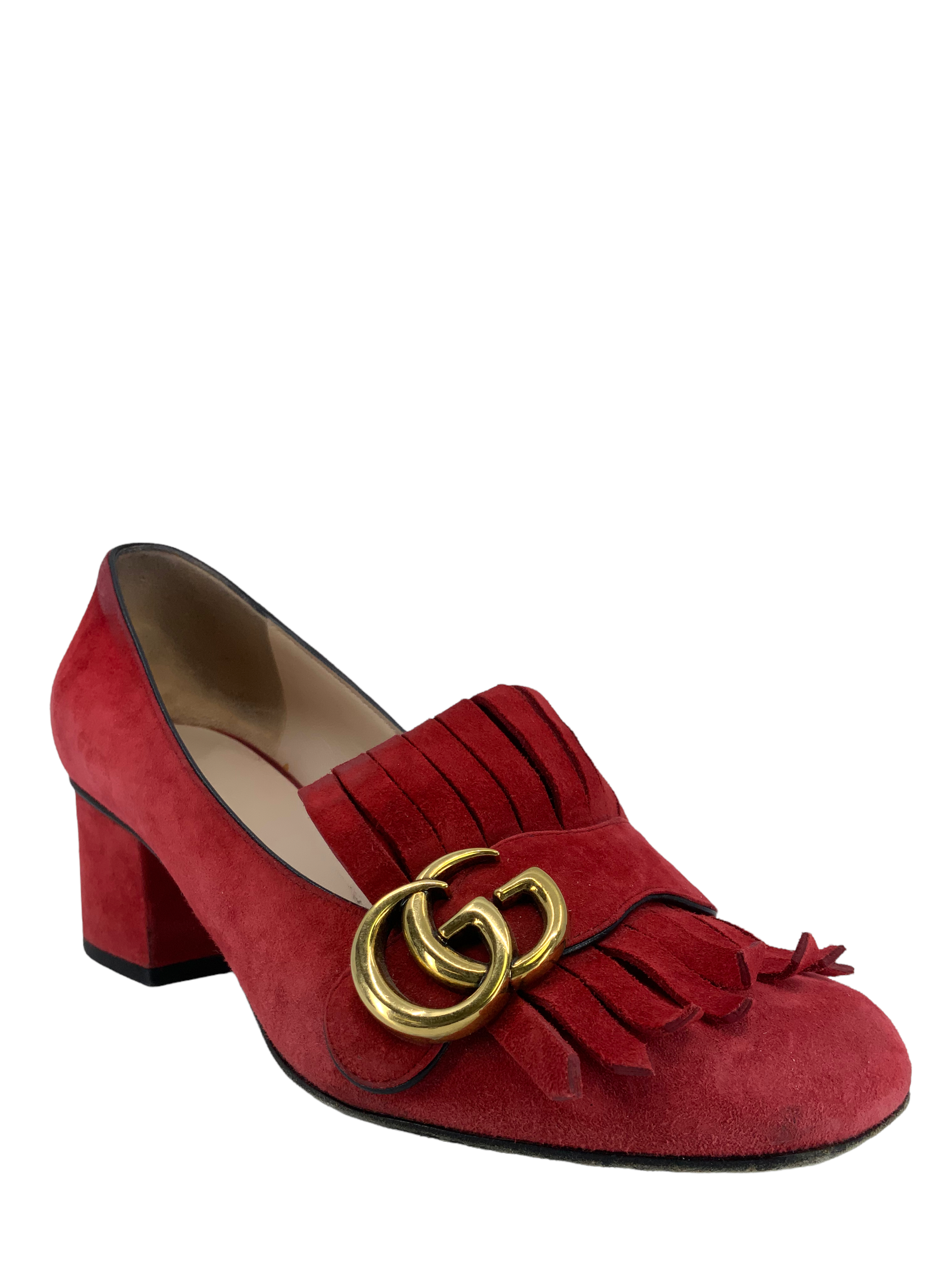 Gucci Marmont GG Suede Block-Heel Pumps Size 6: Gucci Marmont Pumps, Size 6, Suede, Block-Heel