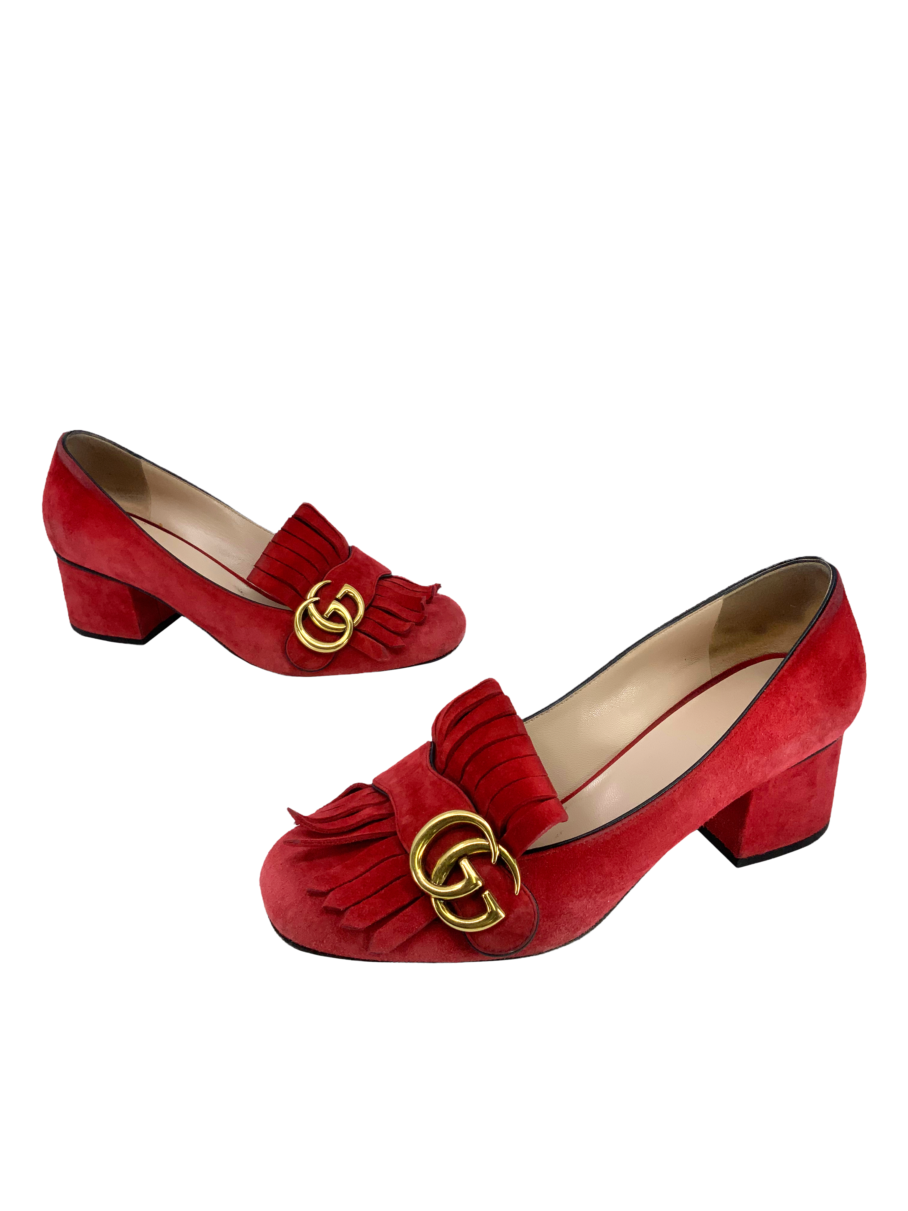 Gucci Marmont GG Suede Block-Heel Pumps Size 6: Gucci Marmont Pumps, Size 6, Suede, Block-Heel