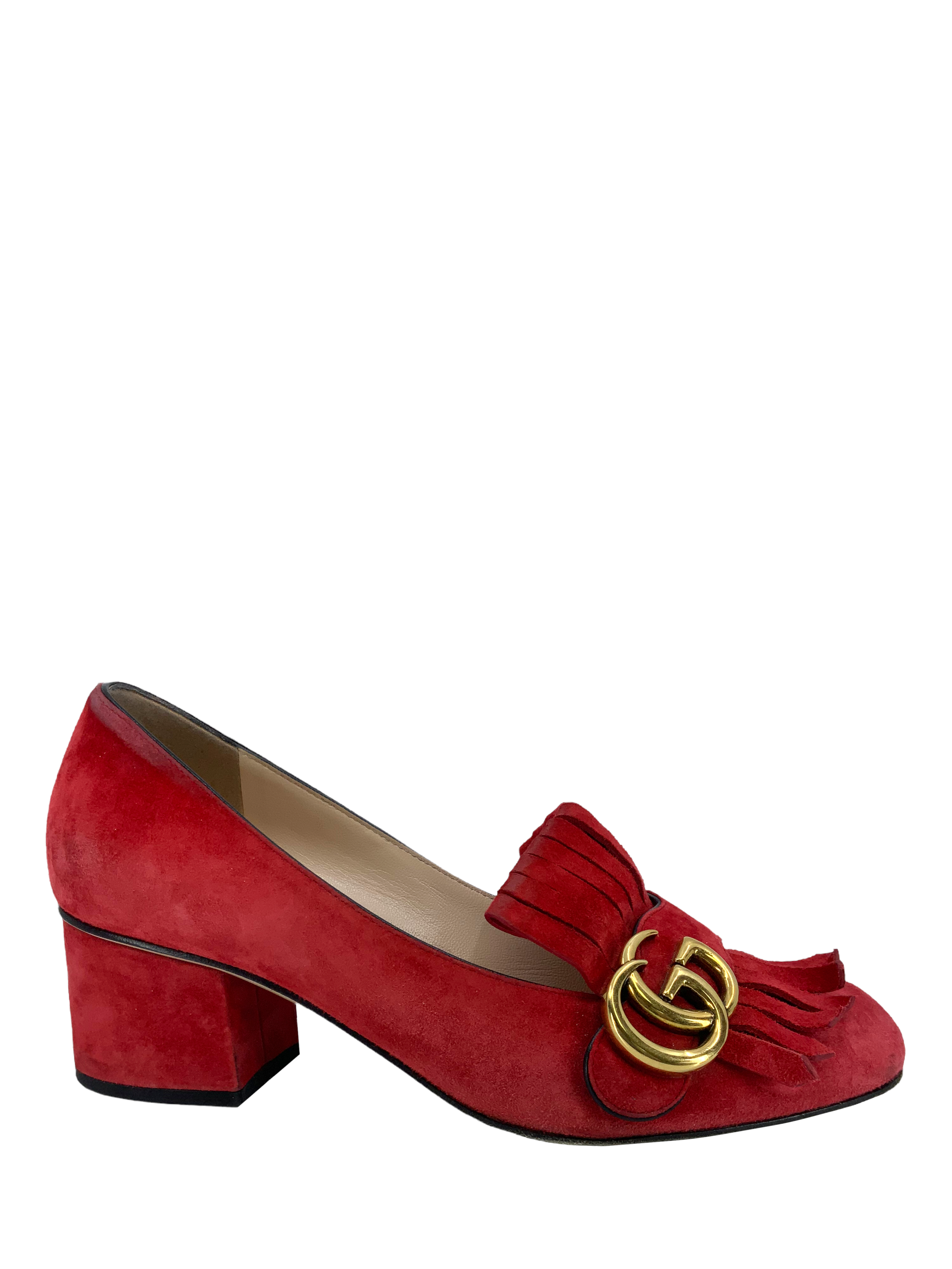 Gucci Marmont GG Suede Block-Heel Pumps Size 6: Gucci Marmont Pumps, Size 6, Suede, Block-Heel