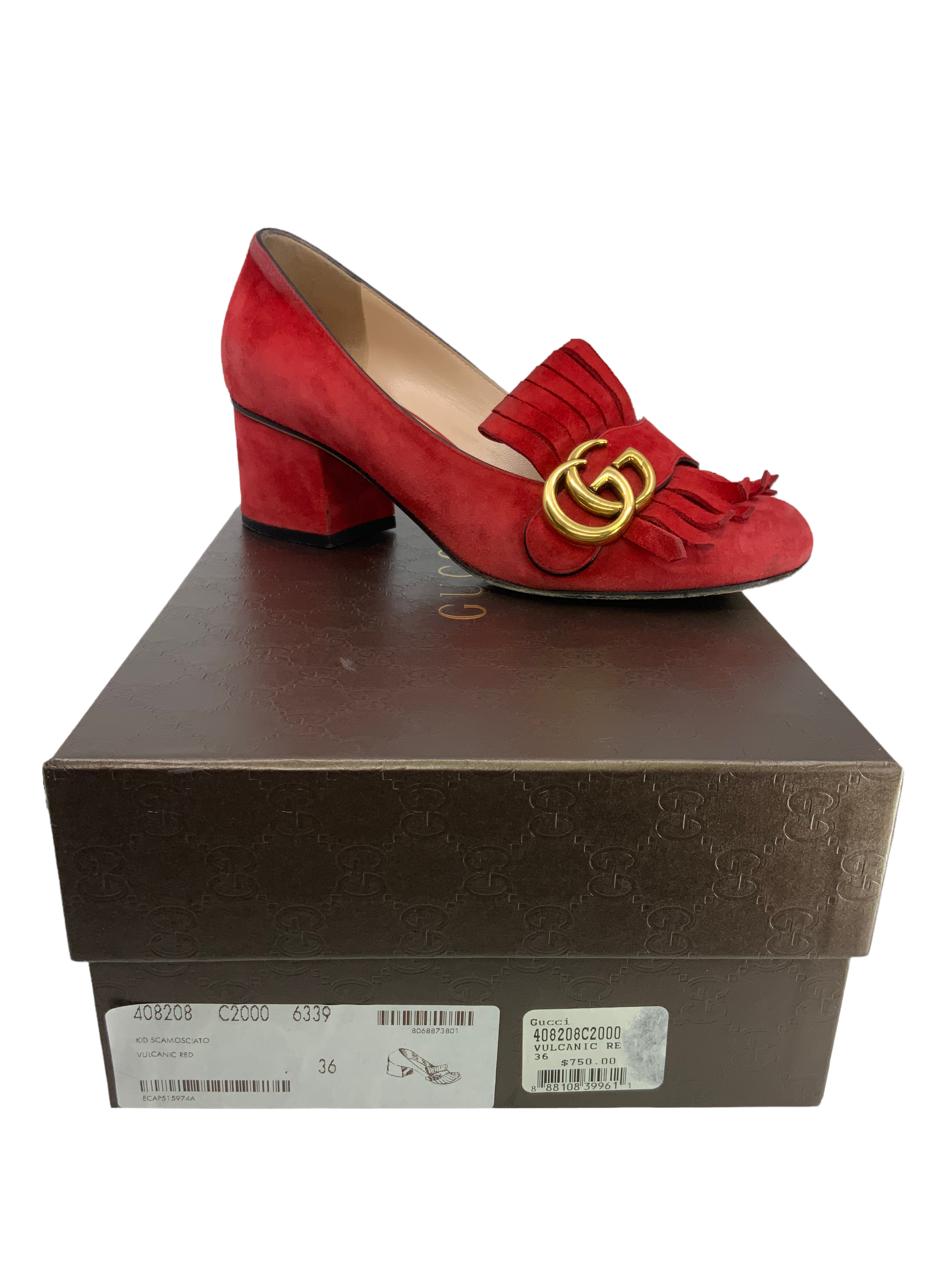 Gucci Marmont GG Suede Block-Heel Pumps Size 6: Gucci Marmont Pumps, Size 6, Suede, Block-Heel