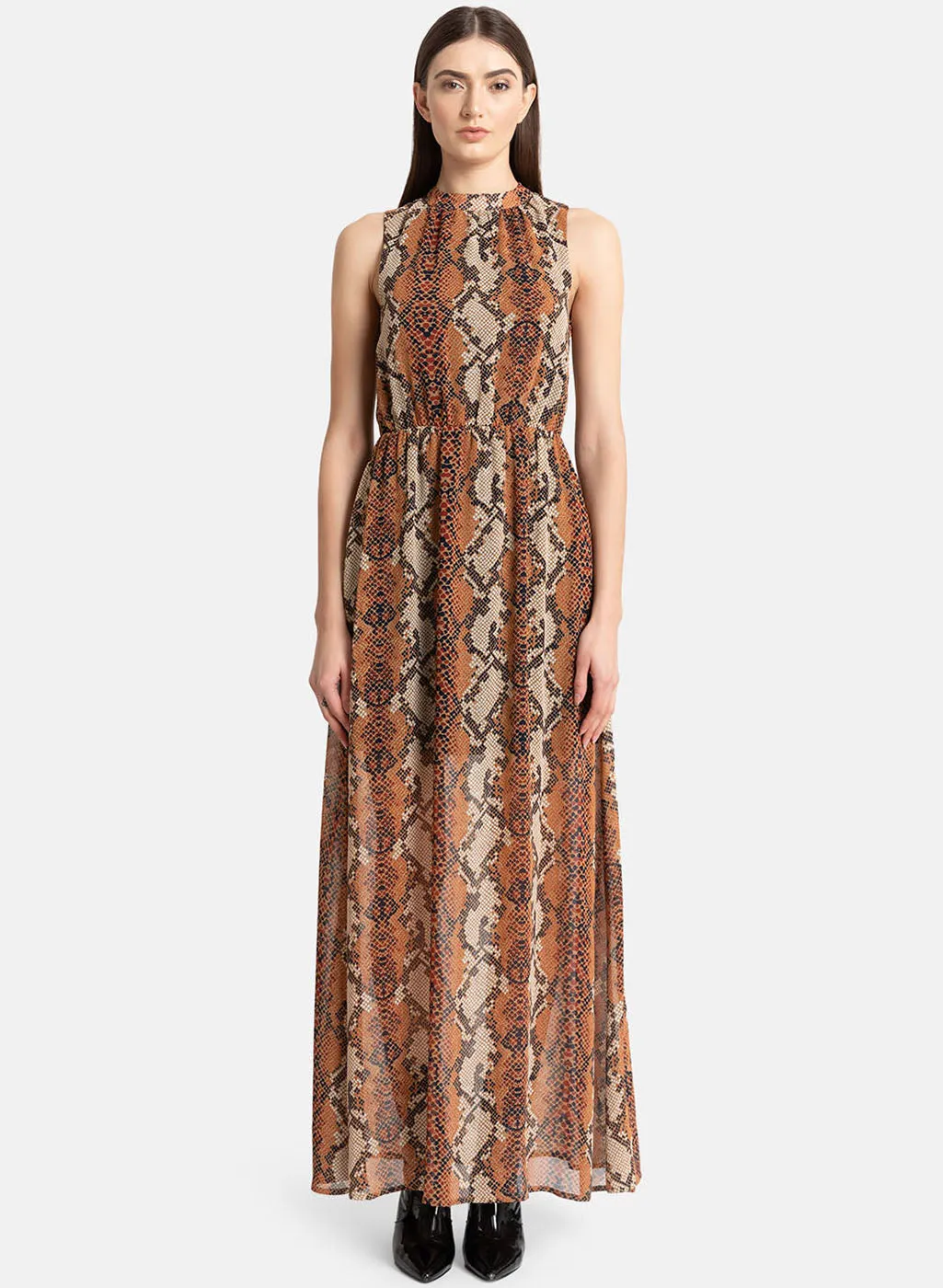 Printed Maxi Dress with Halter Neck