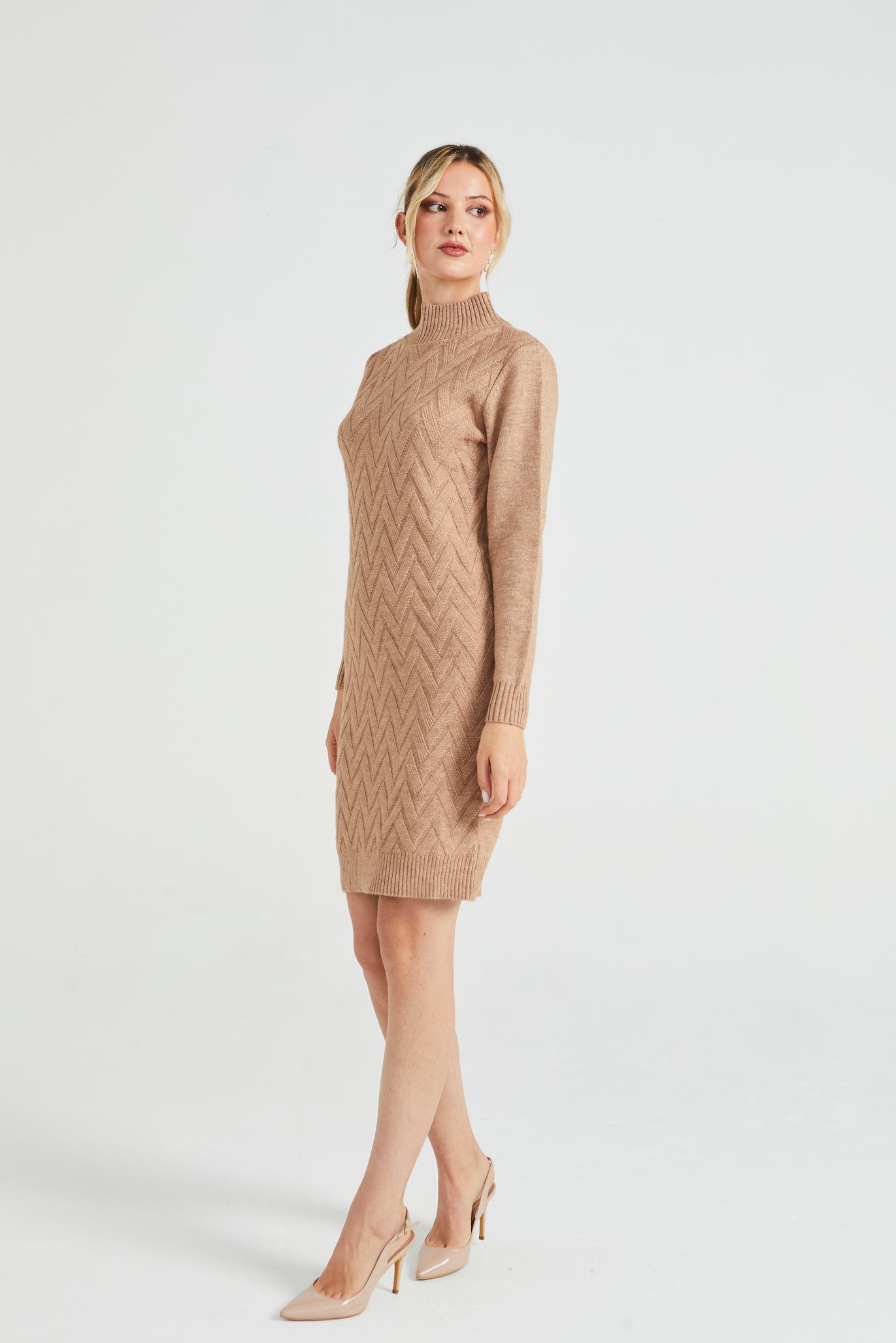 High Neck Chunky Cable Knit Midi Dress