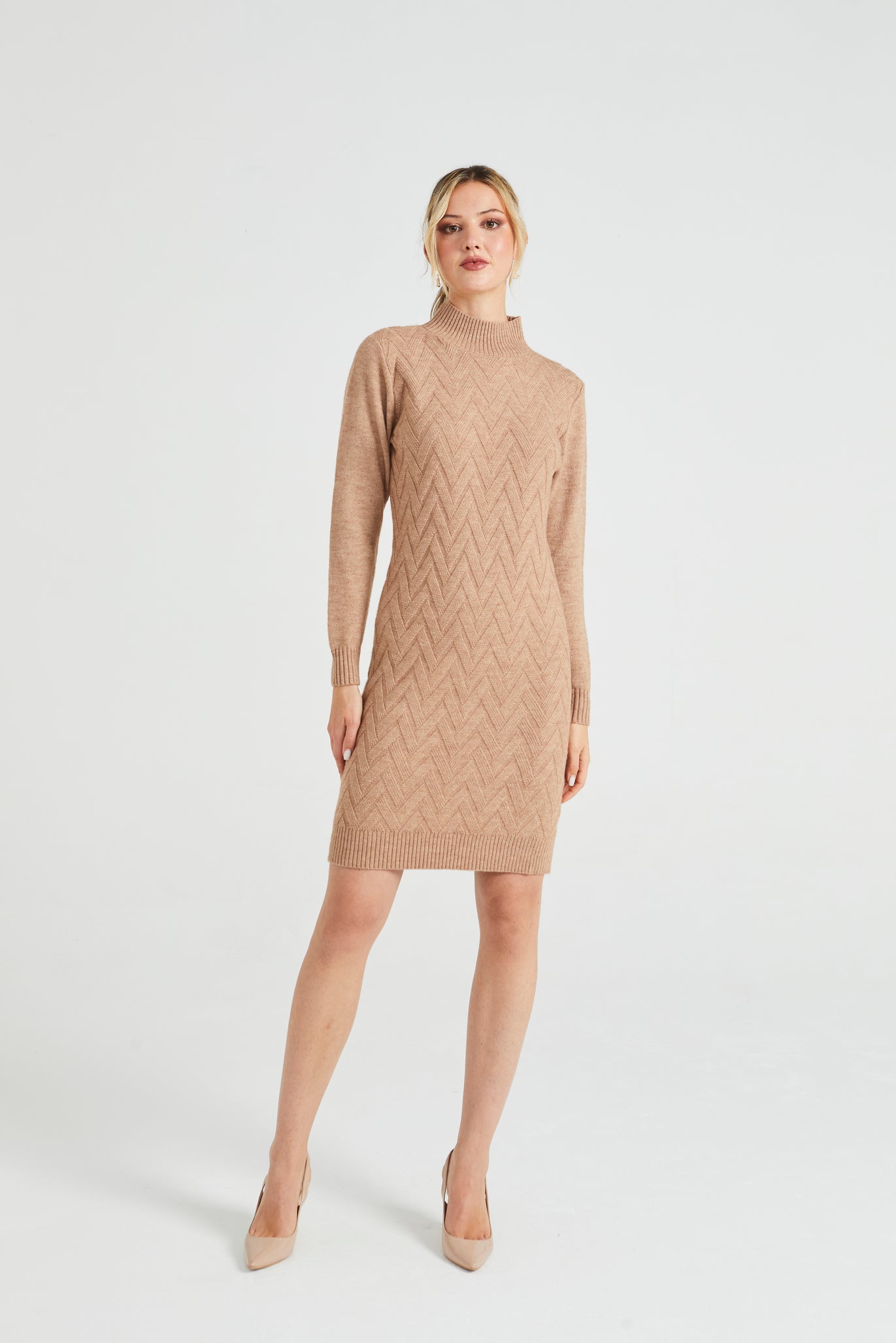 High Neck Chunky Cable Knit Midi Dress