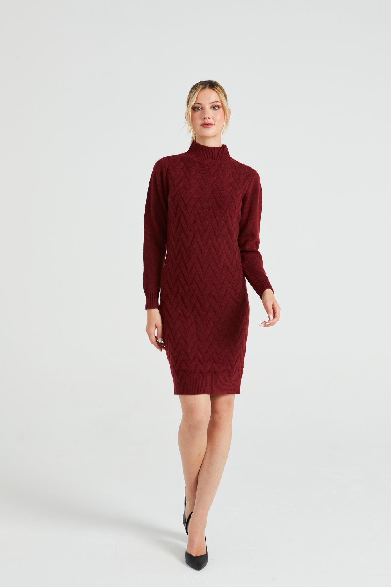 High Neck Chunky Cable Knit Midi Dress