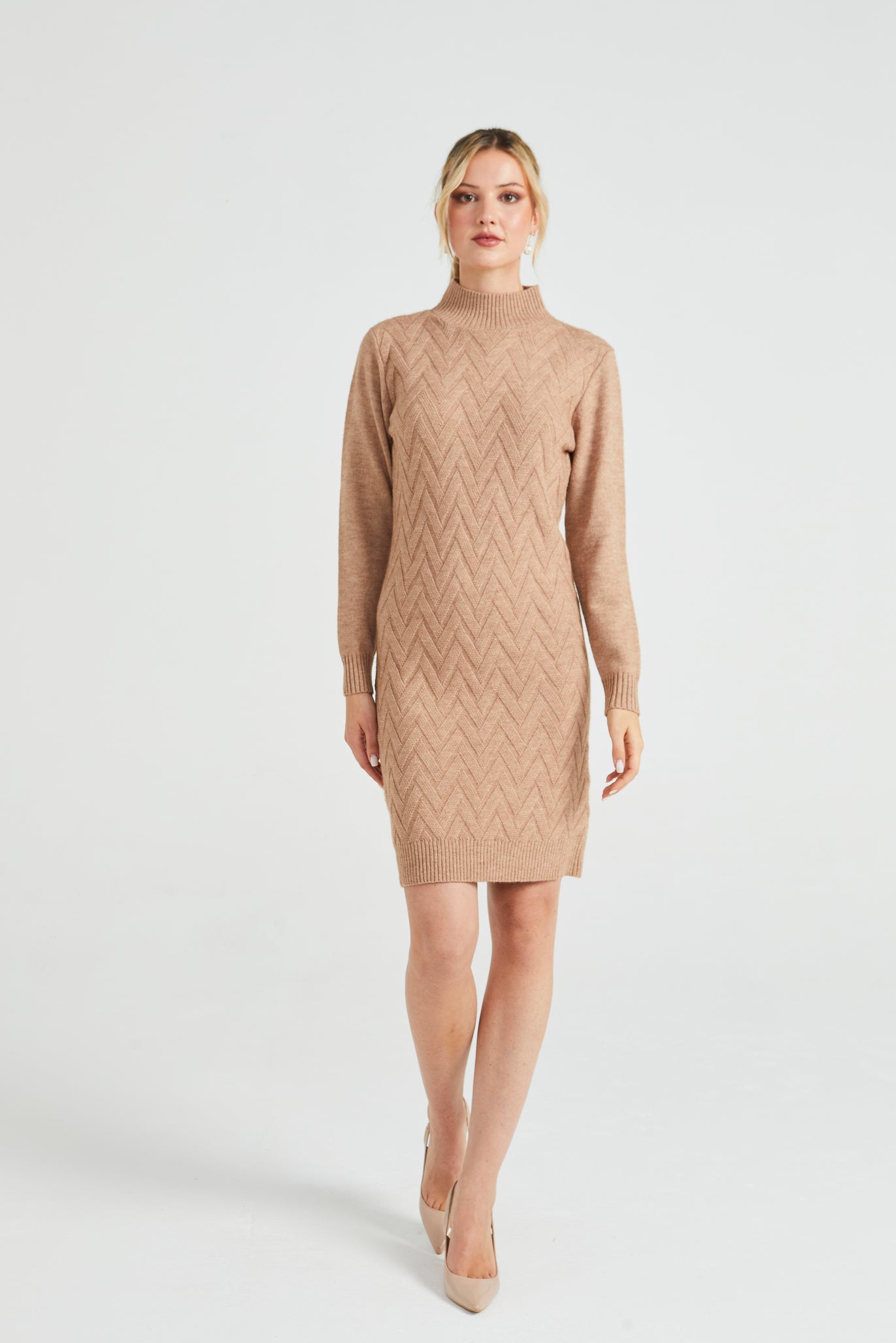 High Neck Chunky Cable Knit Midi Dress