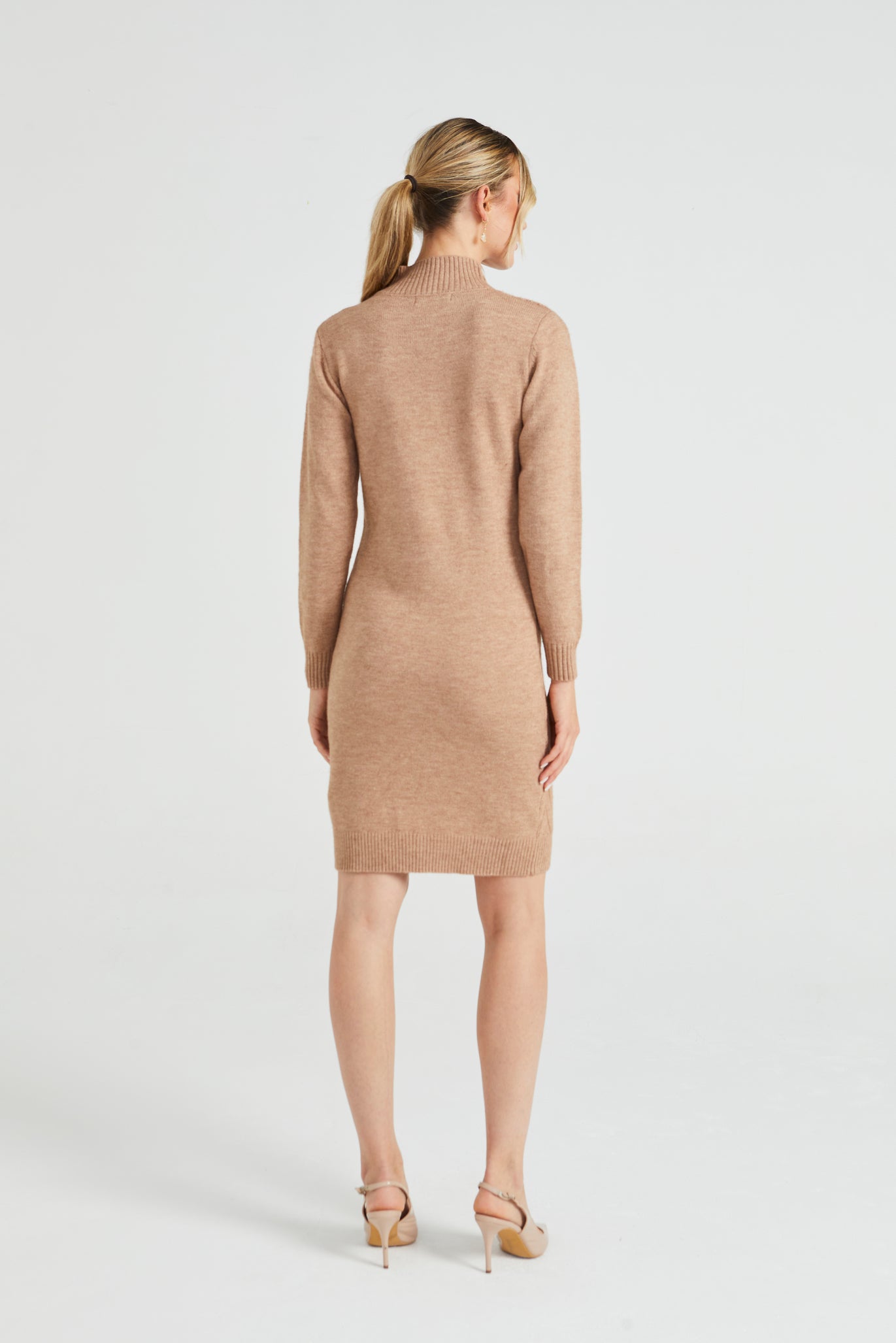 High Neck Chunky Cable Knit Midi Dress