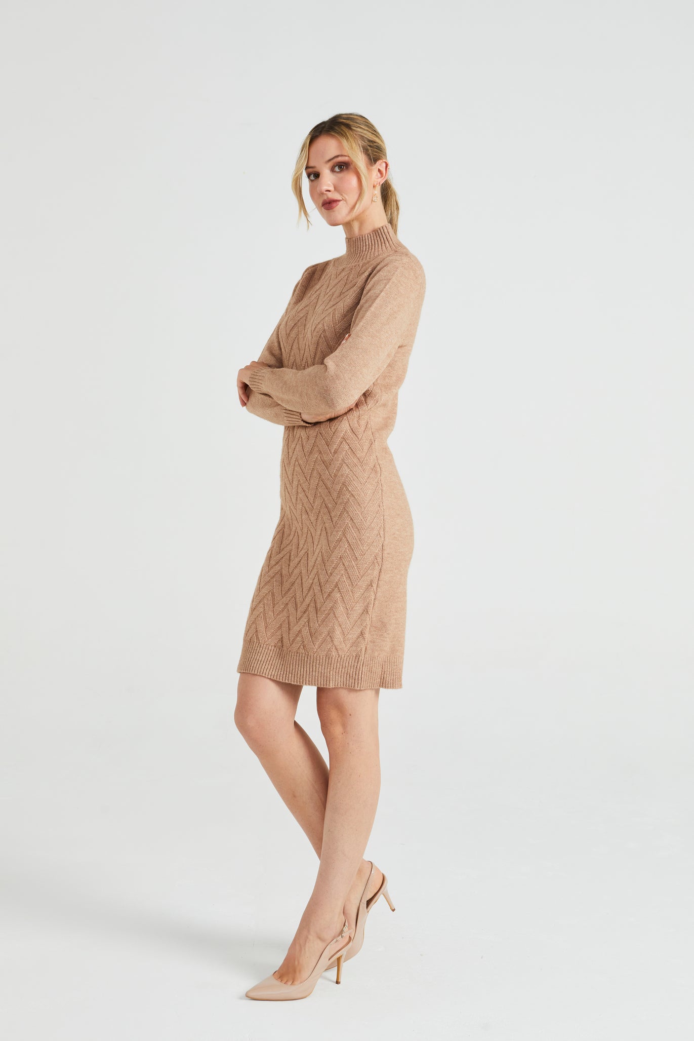 High Neck Chunky Cable Knit Midi Dress