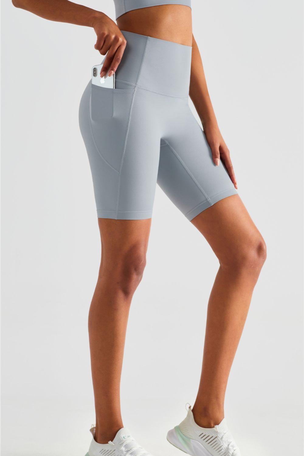 High-Rise Biker Shorts with Wide Waistband and Pockets