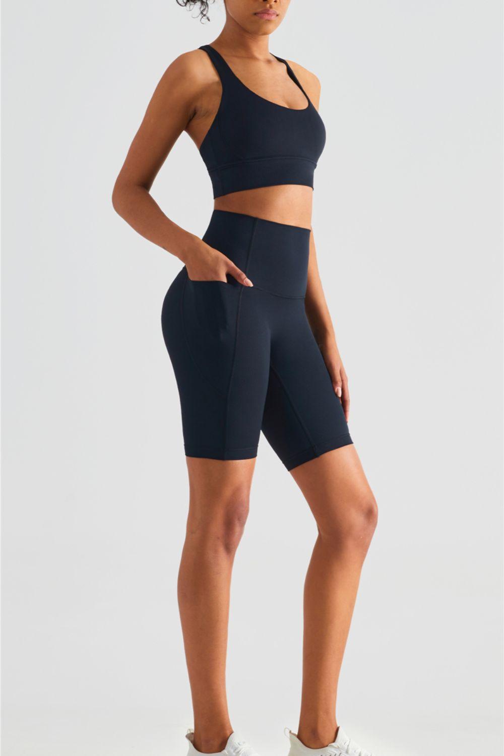 High-Rise Biker Shorts with Wide Waistband and Pockets