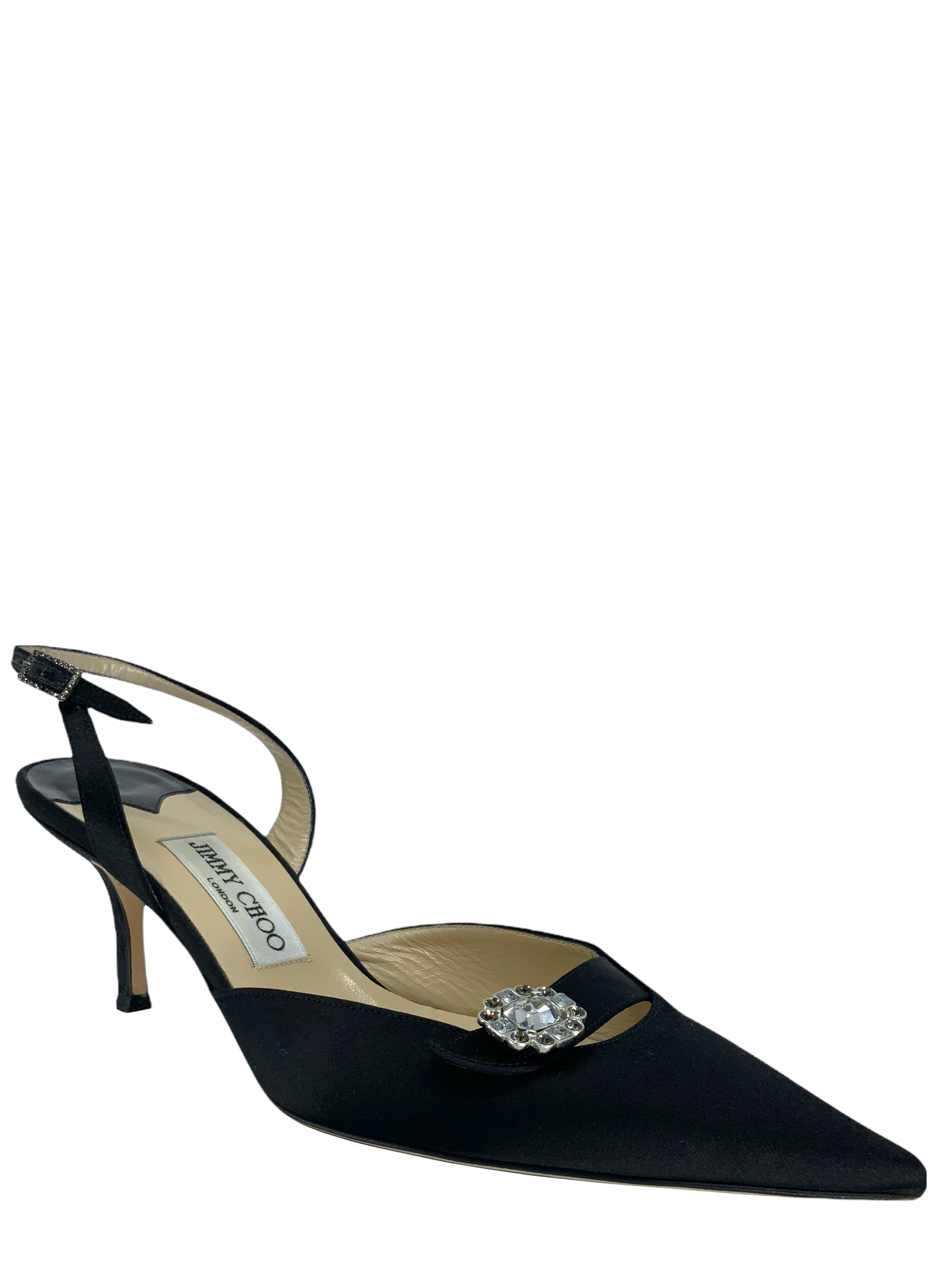 Jimmy Choo Satin Point Toe Slingback Pumps Size 10.5 - Shop now