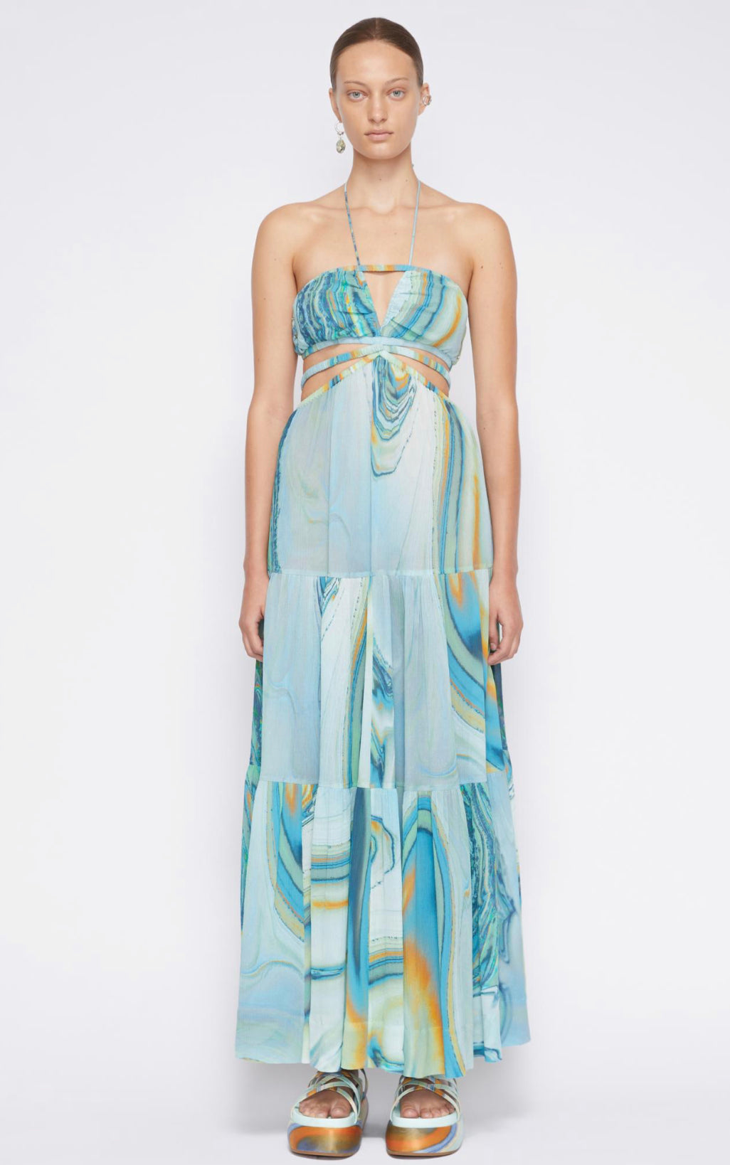 Jonathan Simkhai Shailene Marble Printed Laurel Cut Out Maxi Dress Laguna Marble - Shop Now