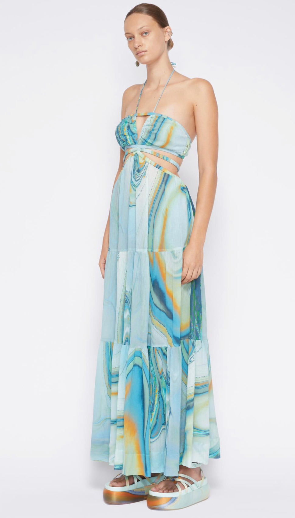 Jonathan Simkhai Shailene Marble Printed Laurel Cut Out Maxi Dress Laguna Marble - Shop Now