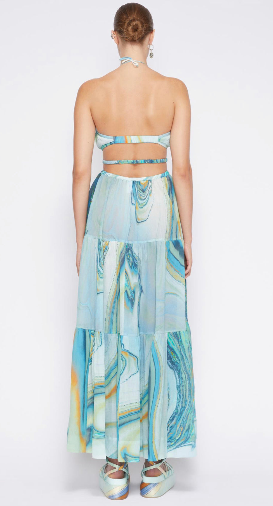 Jonathan Simkhai Shailene Marble Printed Laurel Cut Out Maxi Dress Laguna Marble - Shop Now