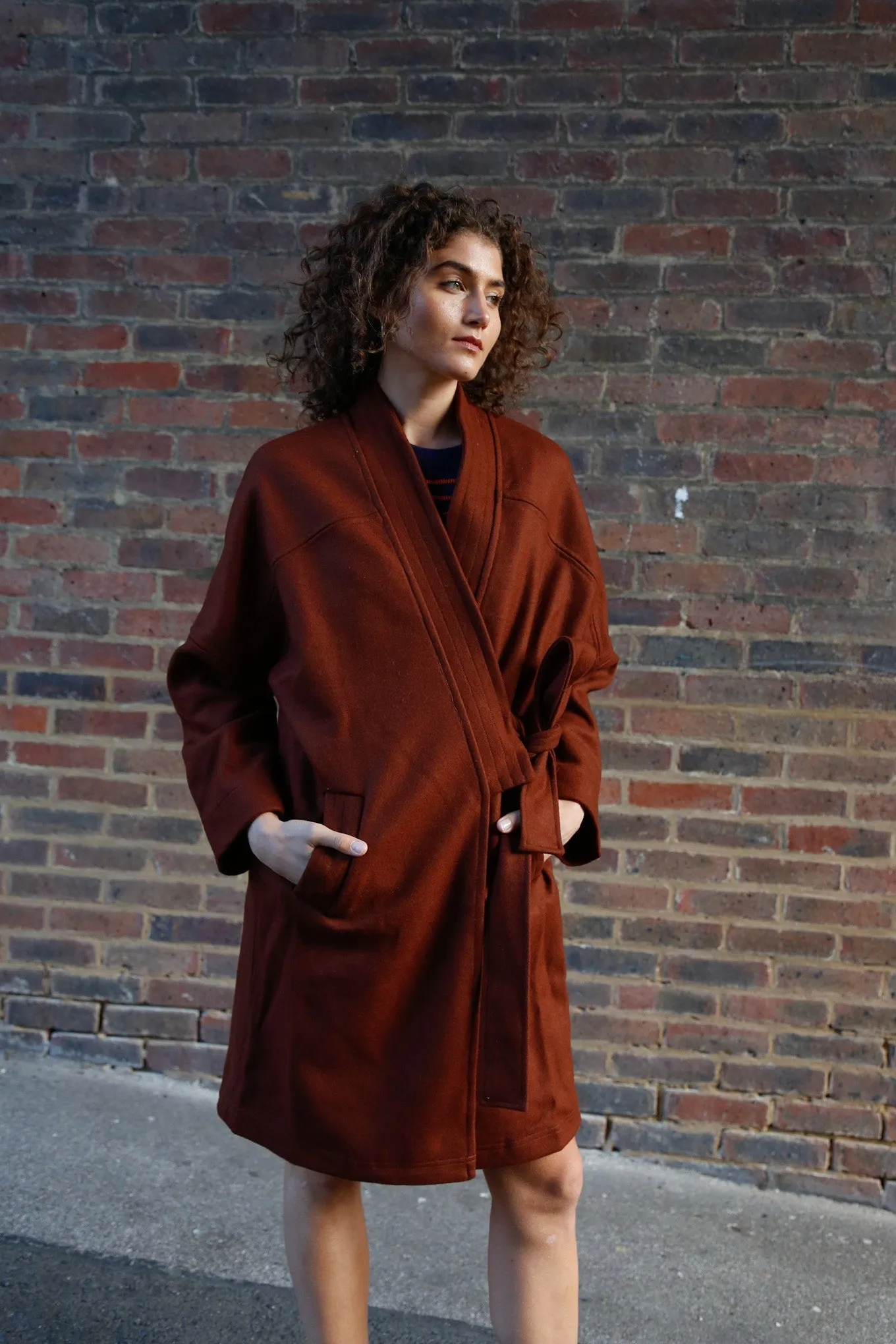 KAIA - Wool Blend Twill Chestnut Coat