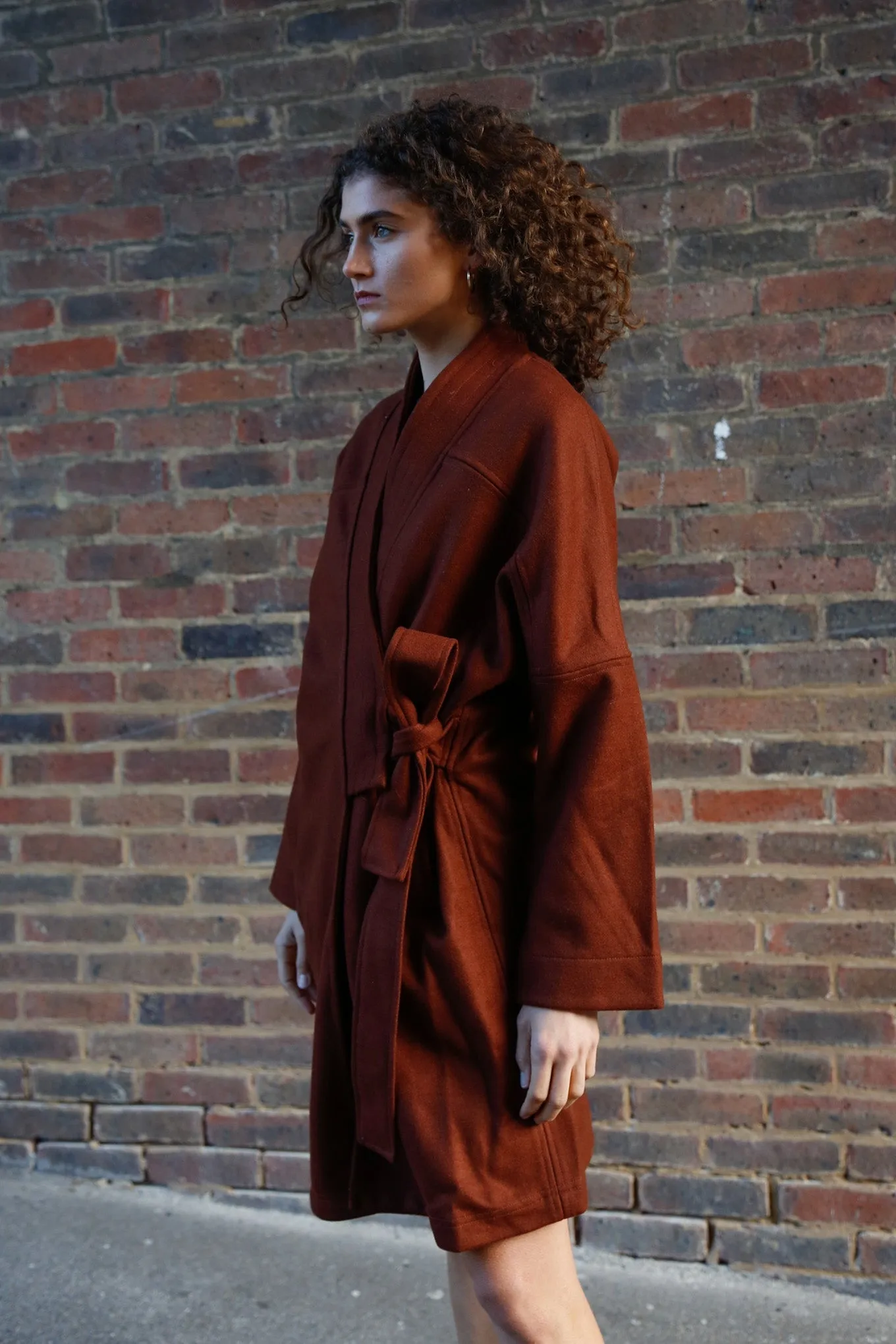 KAIA - Wool Blend Twill Chestnut Coat