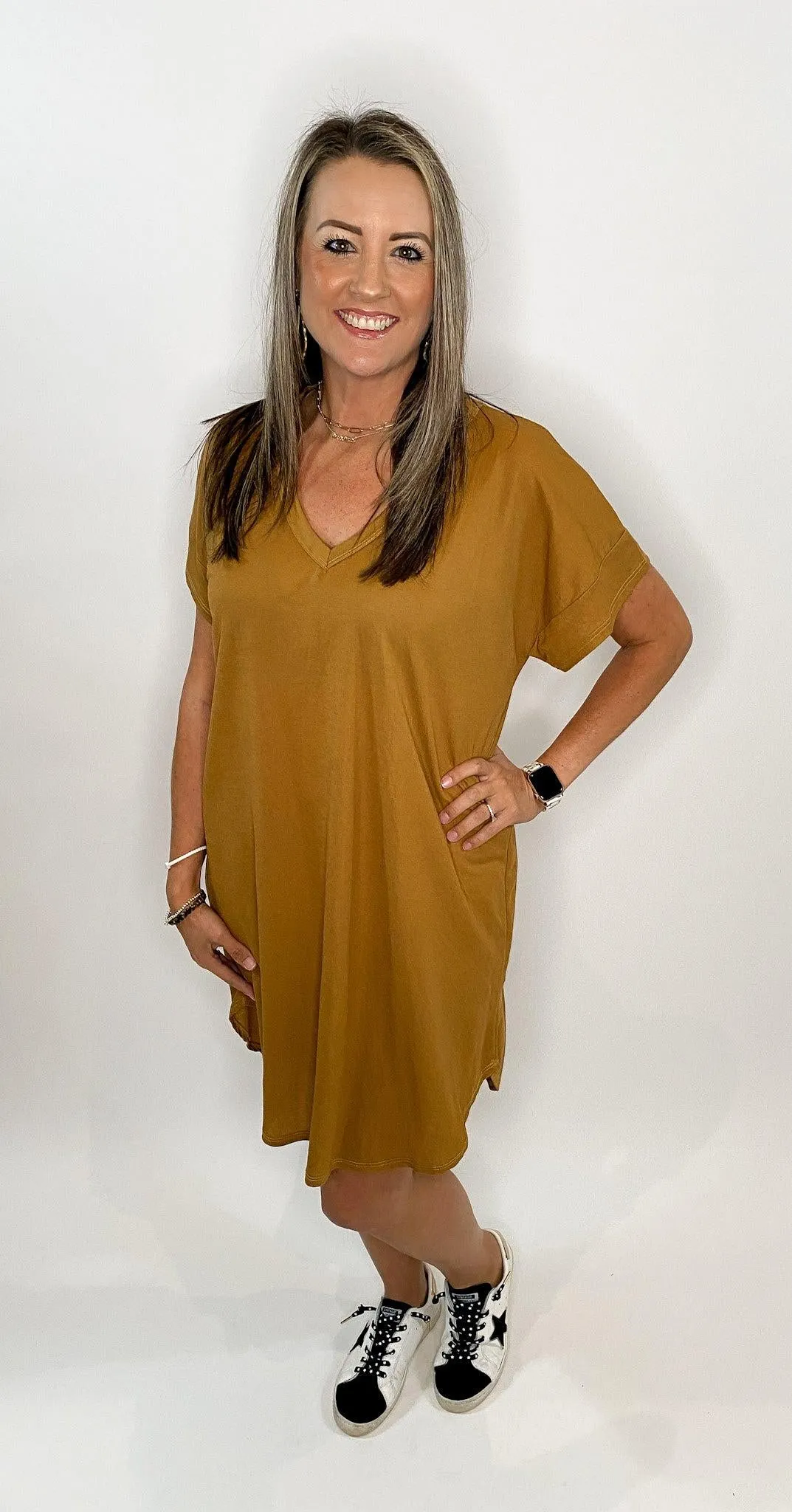 Khaki Casual Plain Dress