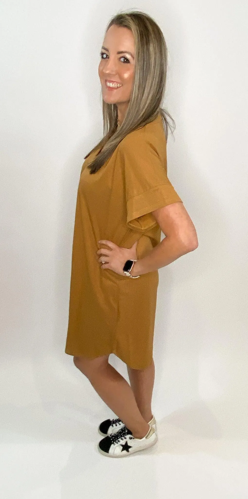 Khaki Casual Plain Dress