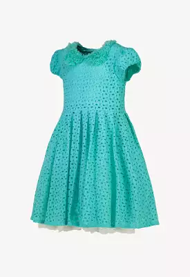 Lace Dress with Detachable Collar, Embellished Overlay Fabric