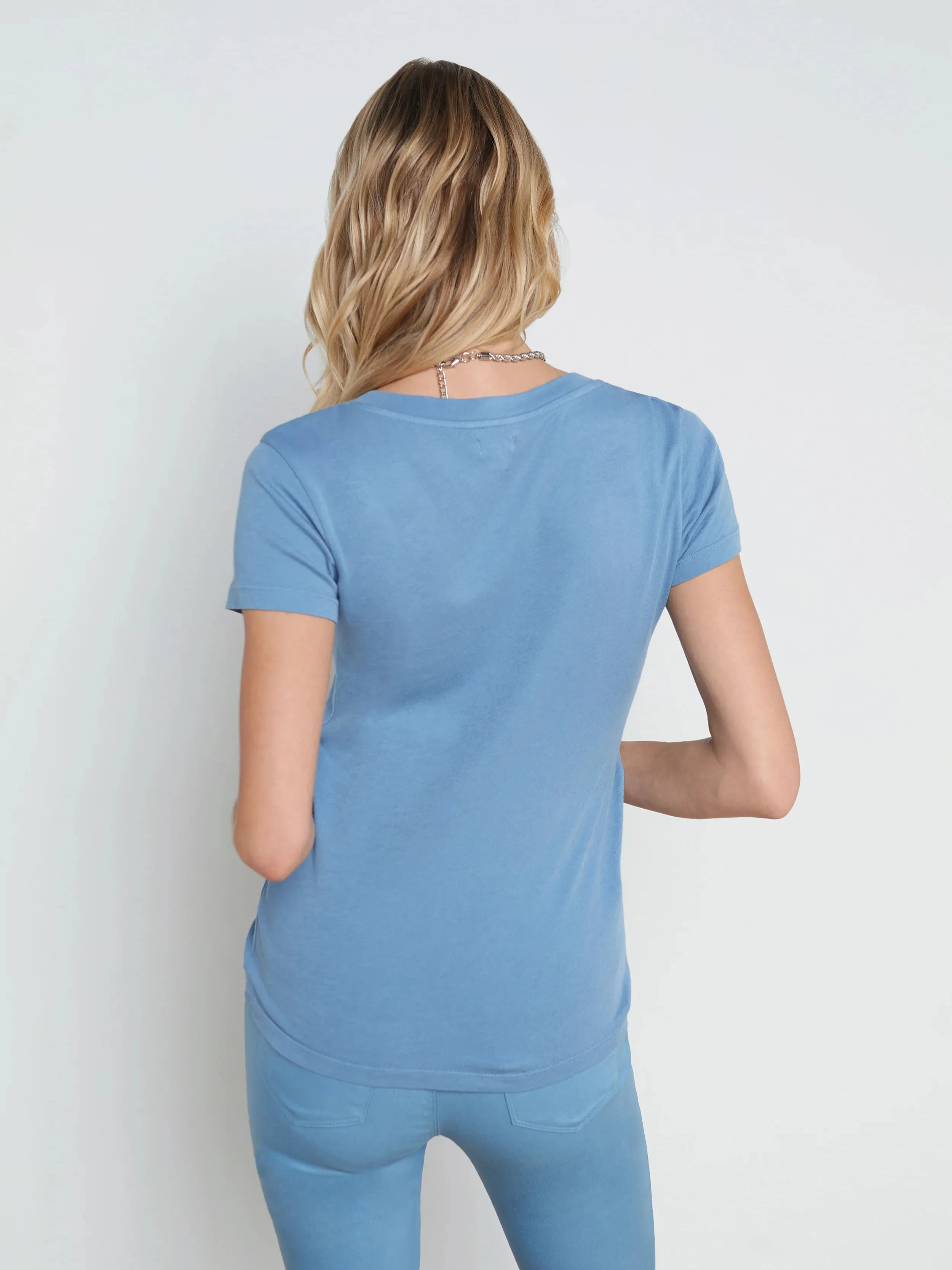 L'agence Becca Cotton V Neck Tee Blue Mist