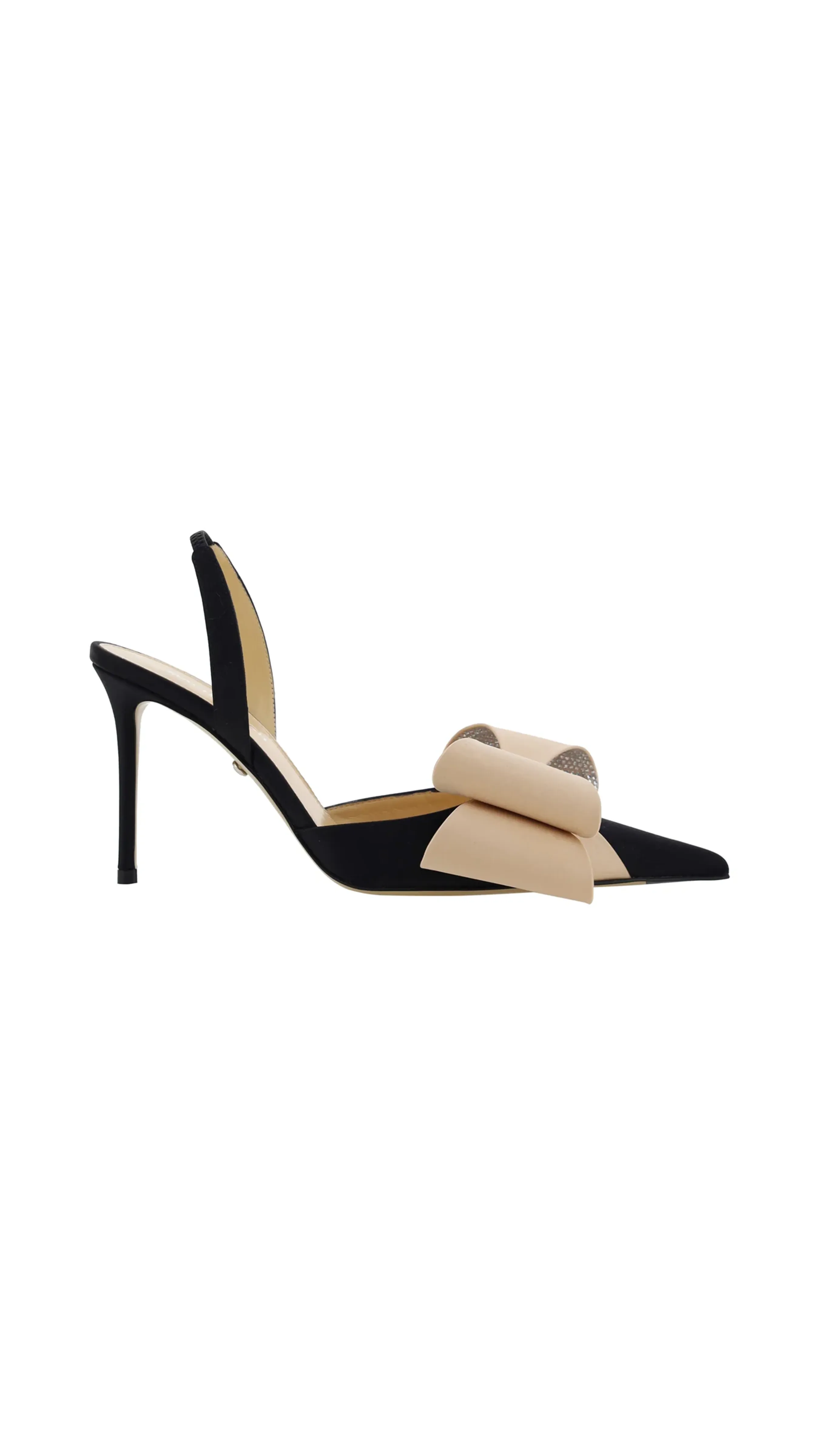 Le Cadeau Satin Slingback with Bow in Black and Beige