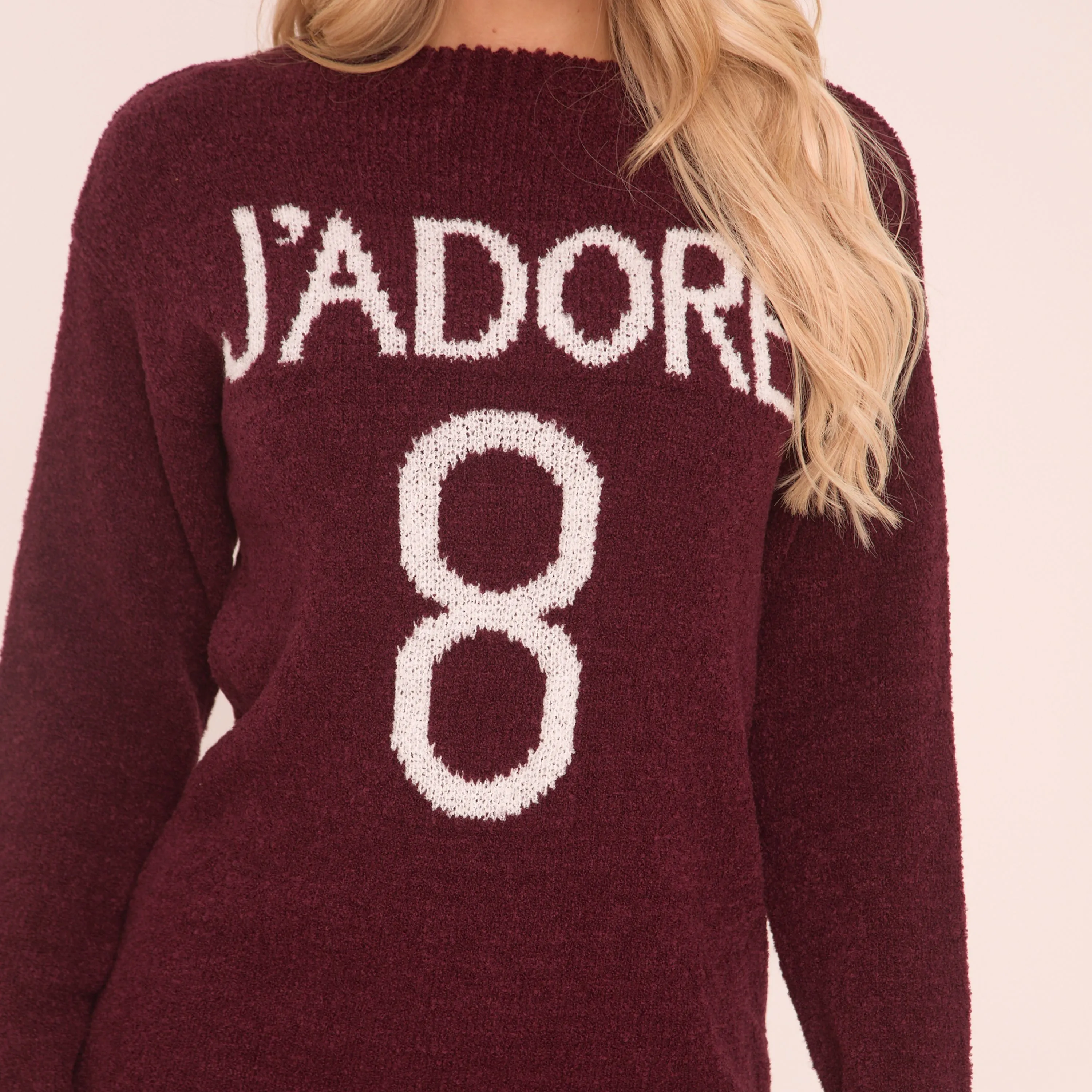 Long Sleeve J Adore 8 Graphic Jumper Dress Burgundy Boucle Knit