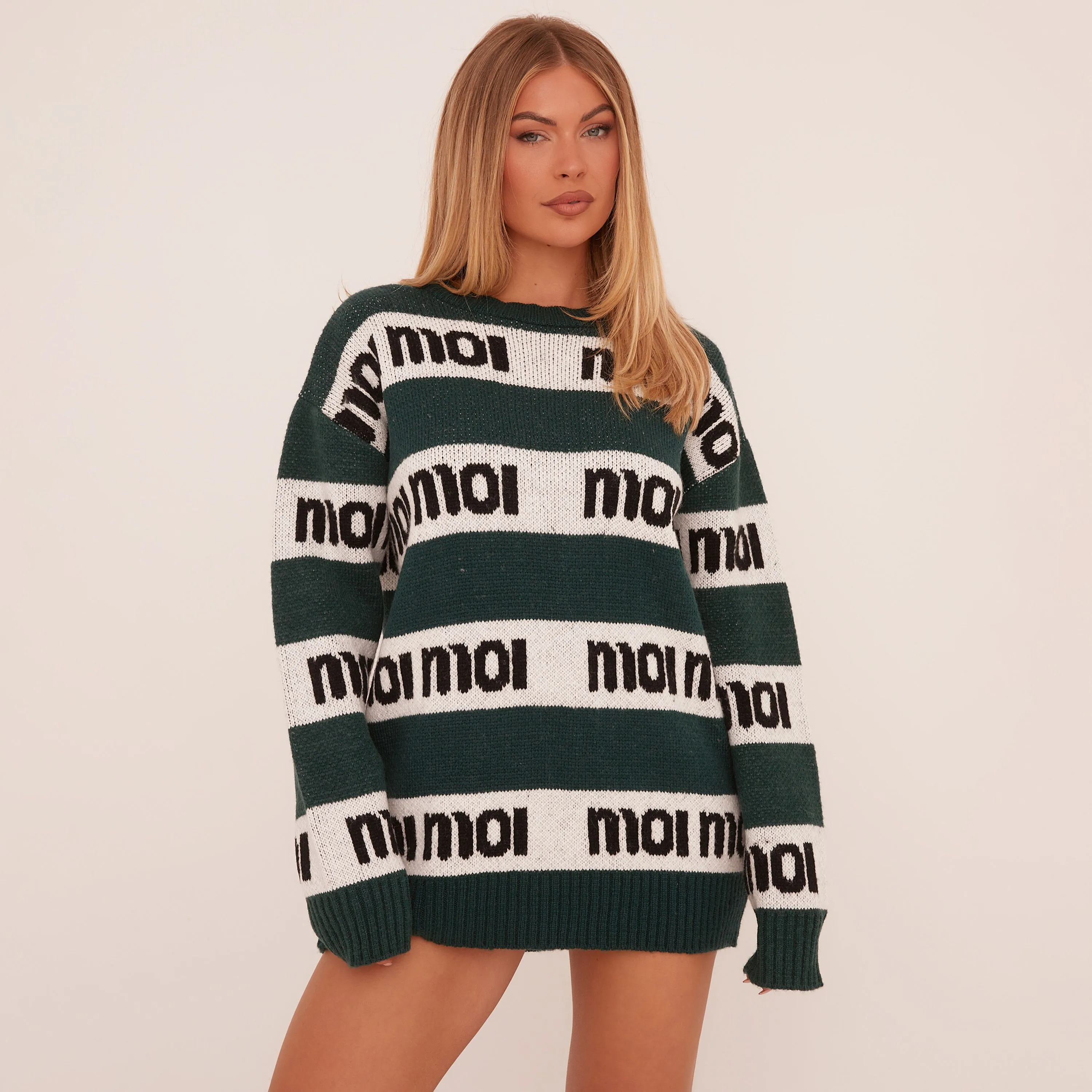 Green Stripe Knit Oversized Jumper Dress