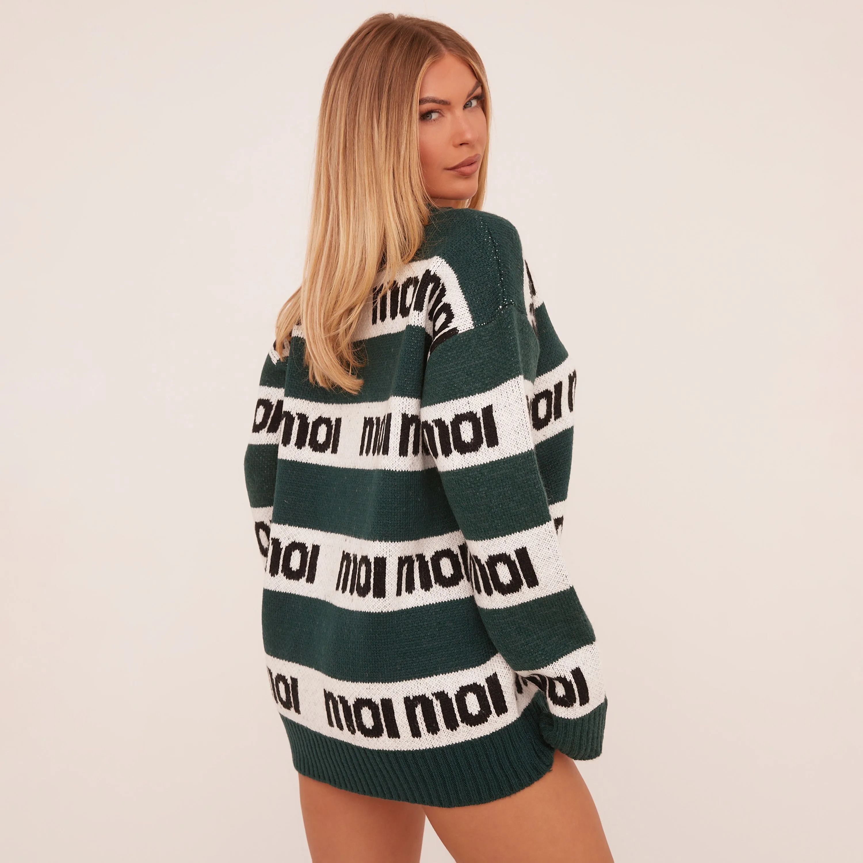 Green Stripe Knit Oversized Jumper Dress