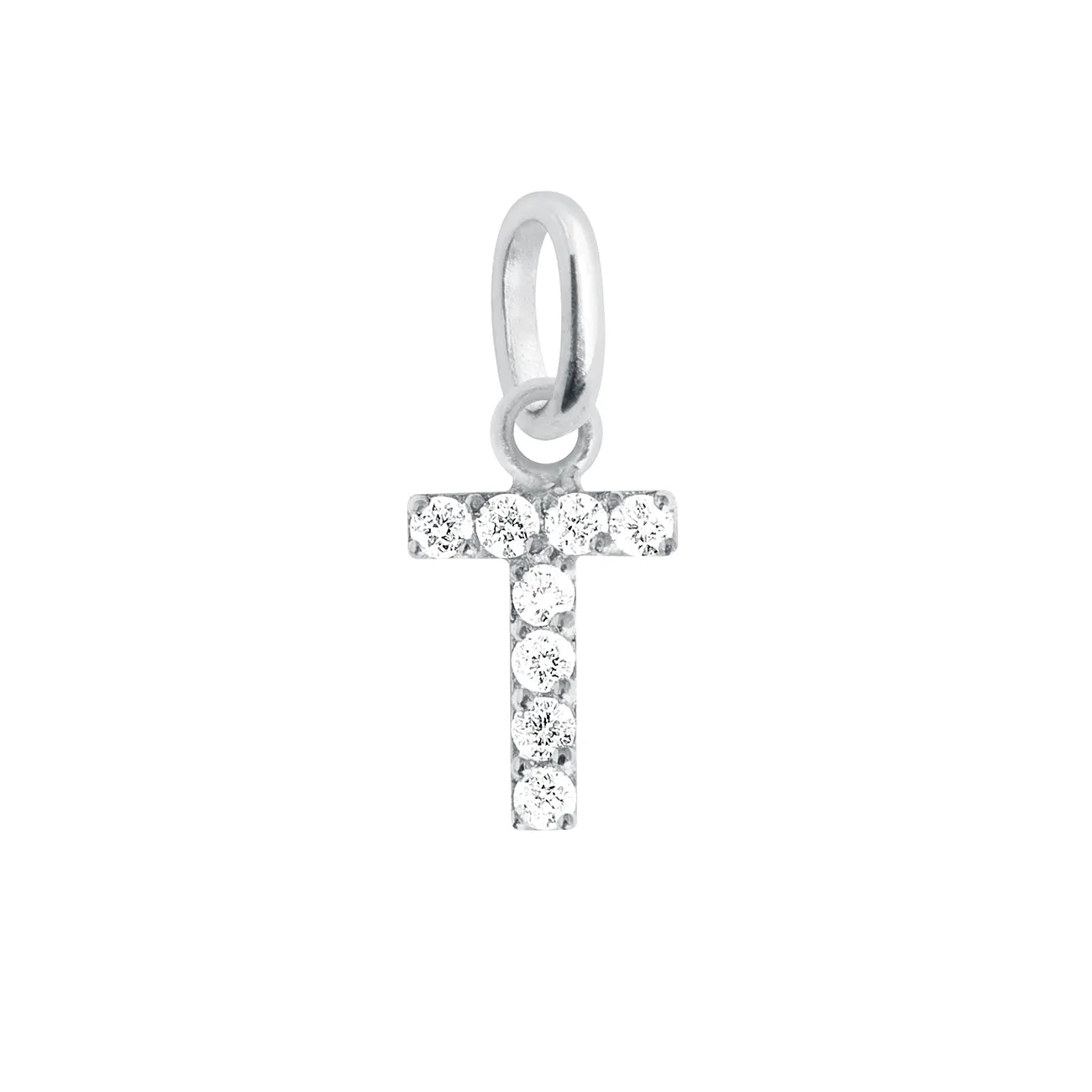 White Gold Lucky Letter T Diamond Pendant